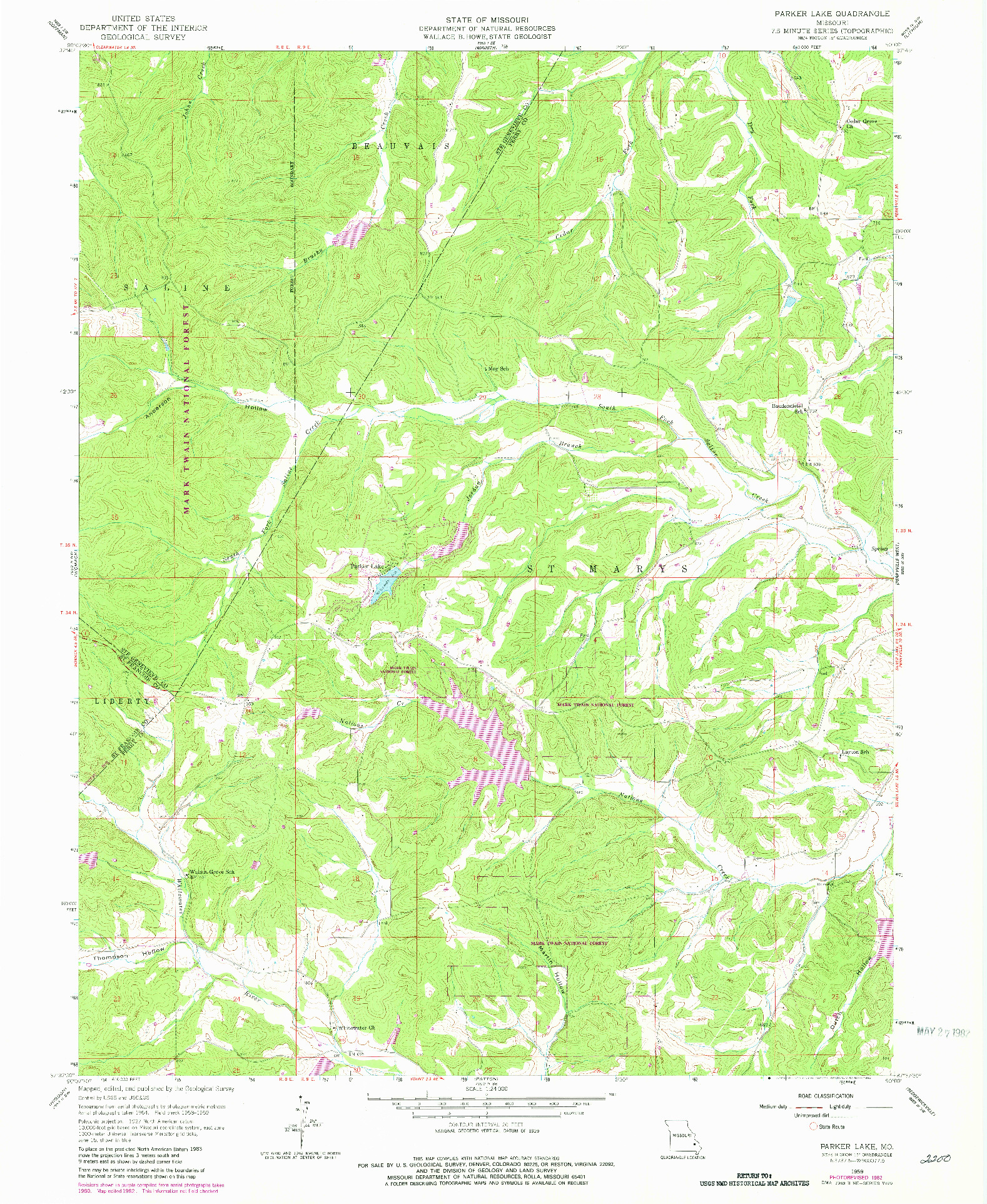 USGS 1:24000-SCALE QUADRANGLE FOR PARKER LAKE, MO 1959