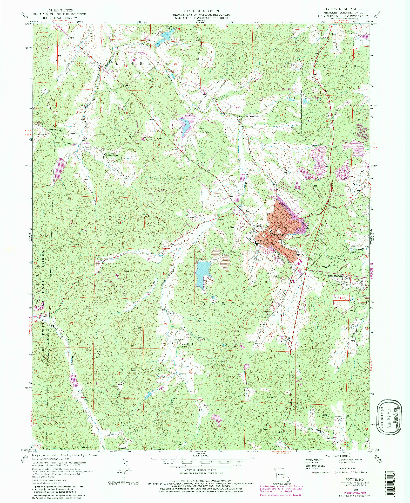 USGS 1:24000-SCALE QUADRANGLE FOR POTOSI, MO 1958