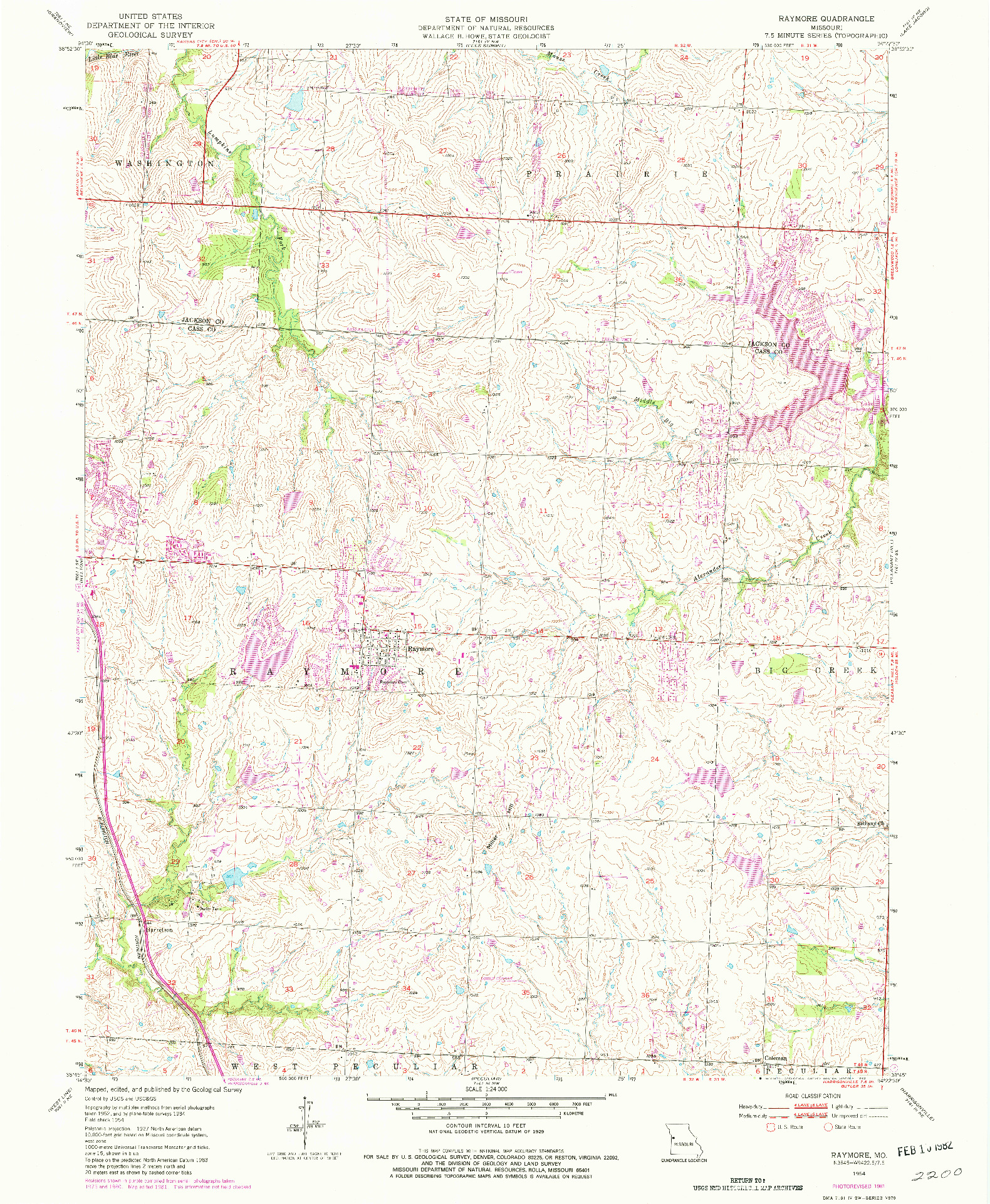 USGS 1:24000-SCALE QUADRANGLE FOR RAYMORE, MO 1954