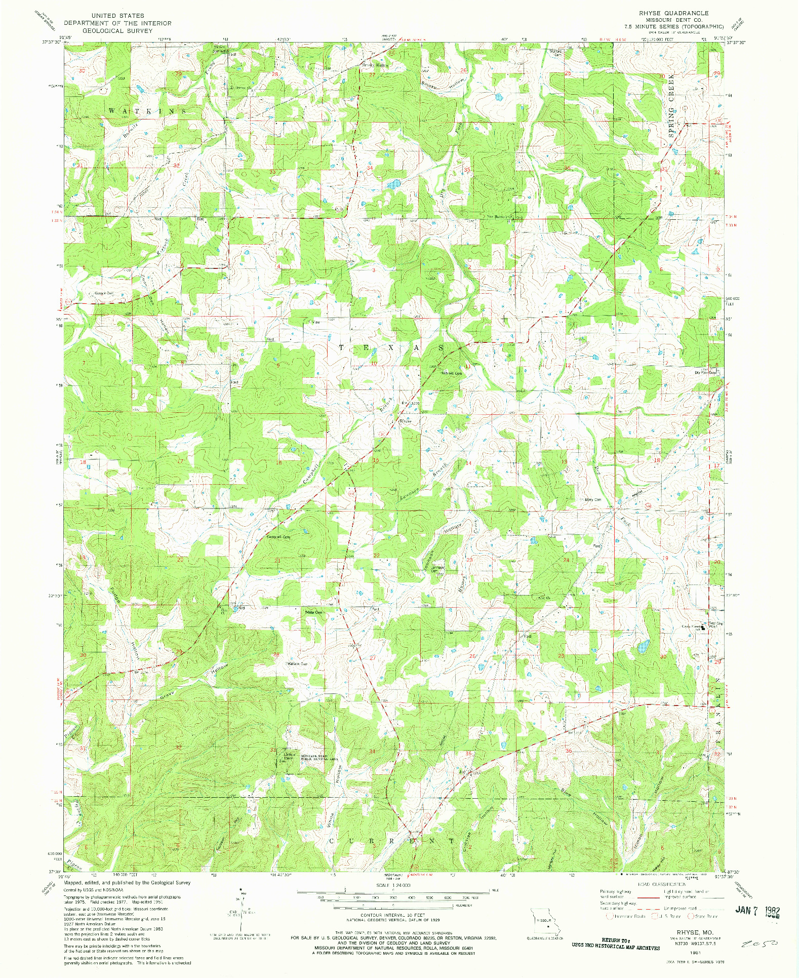 USGS 1:24000-SCALE QUADRANGLE FOR RHYSE, MO 1981