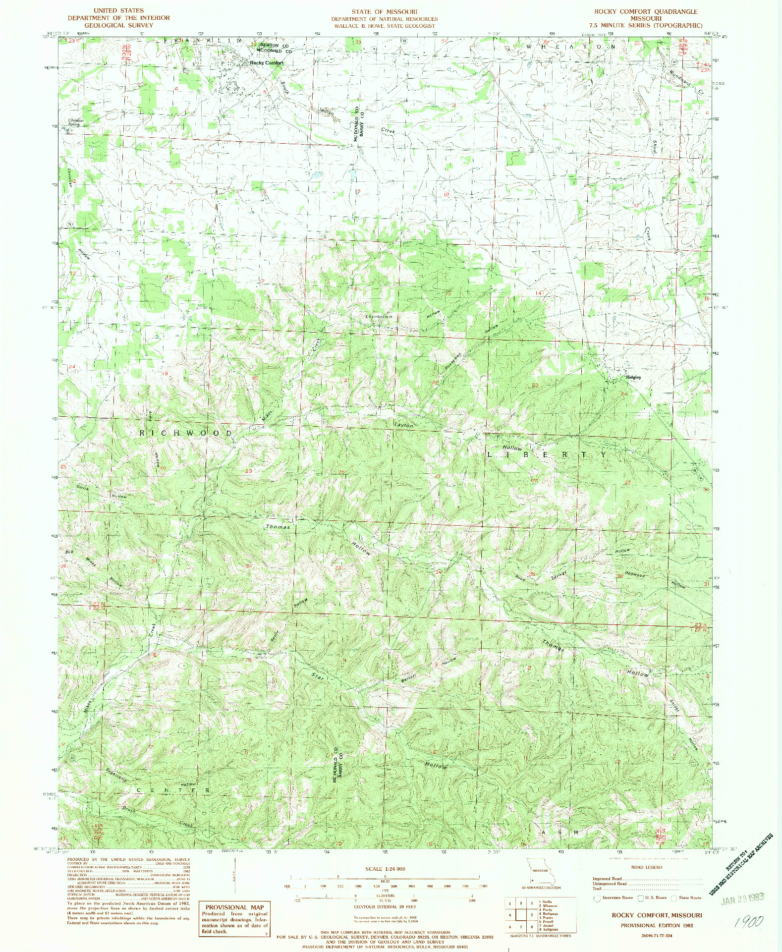 USGS 1:24000-SCALE QUADRANGLE FOR ROCKY COMFORT, MO 1982