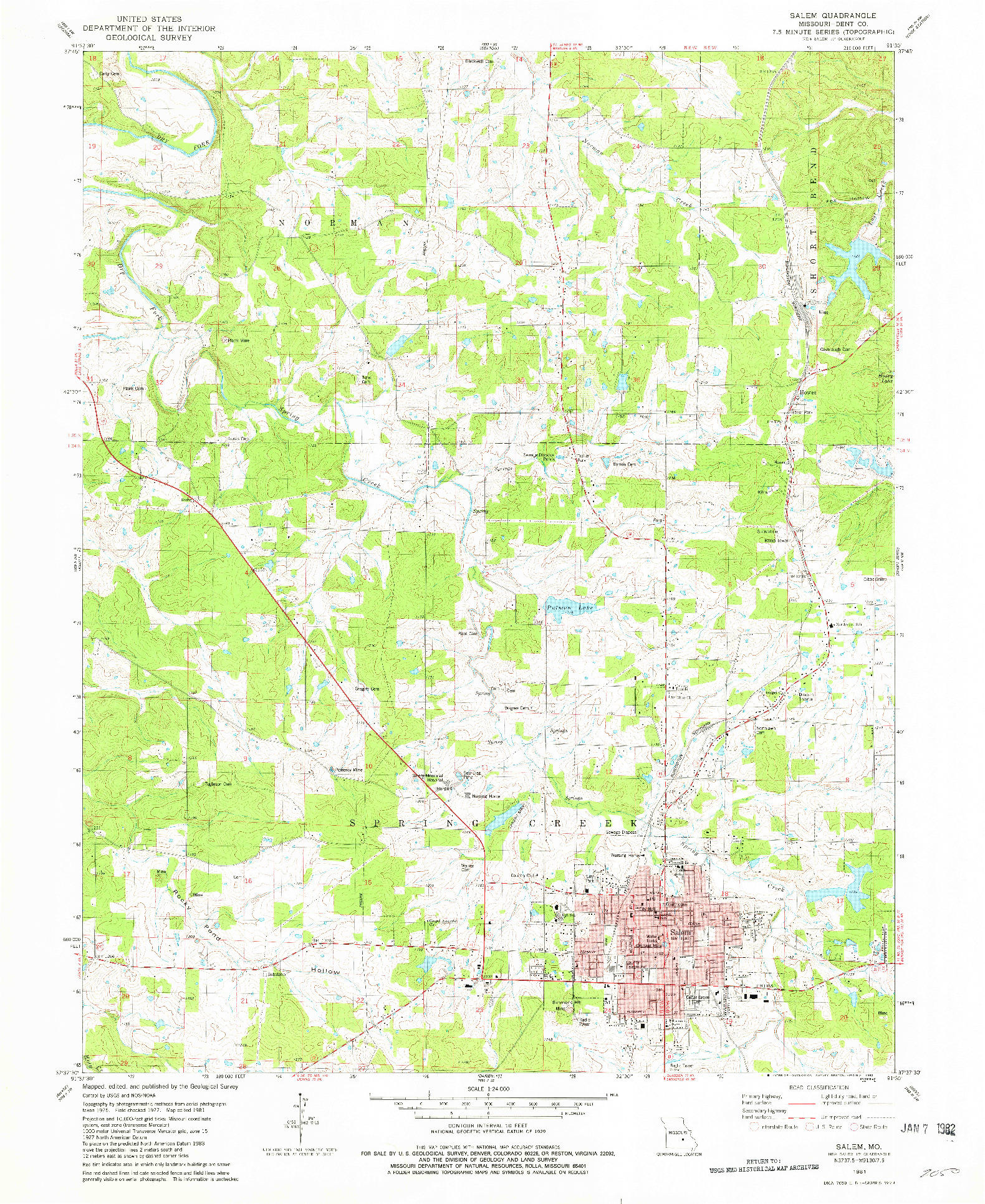 USGS 1:24000-SCALE QUADRANGLE FOR SALEM, MO 1981