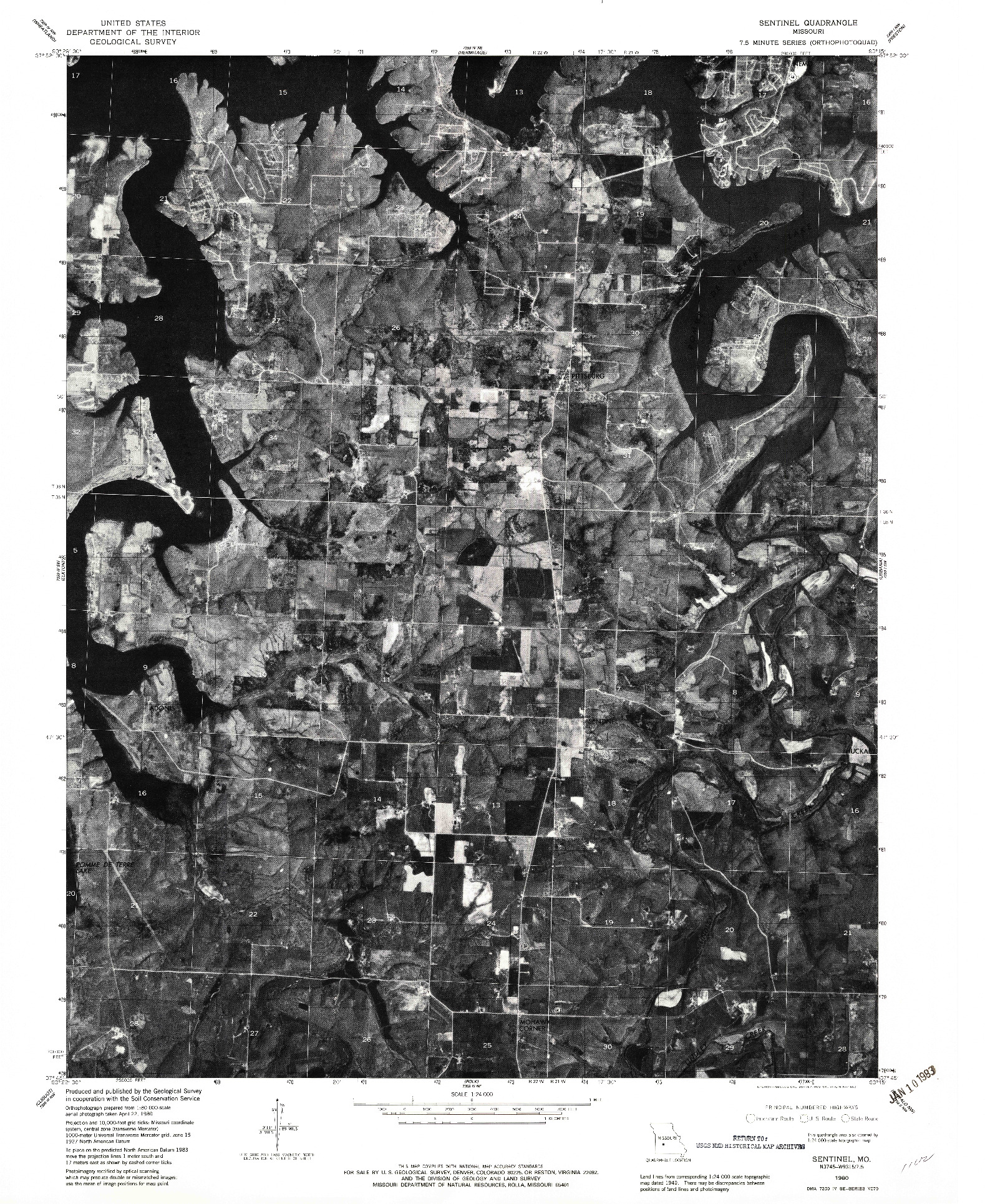 USGS 1:24000-SCALE QUADRANGLE FOR SENTINEL, MO 1980