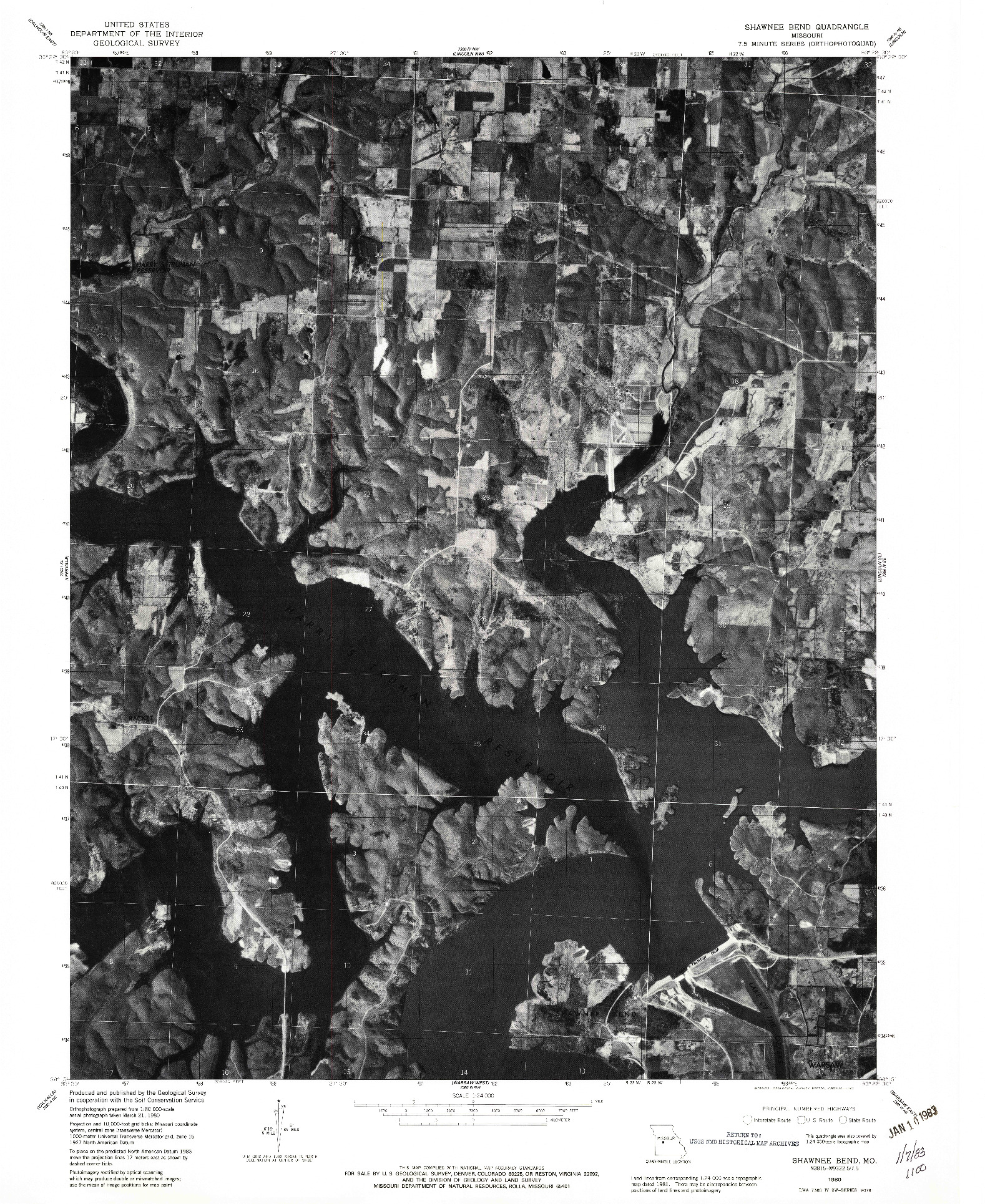 USGS 1:24000-SCALE QUADRANGLE FOR SHAWNEE BEND, MO 1980