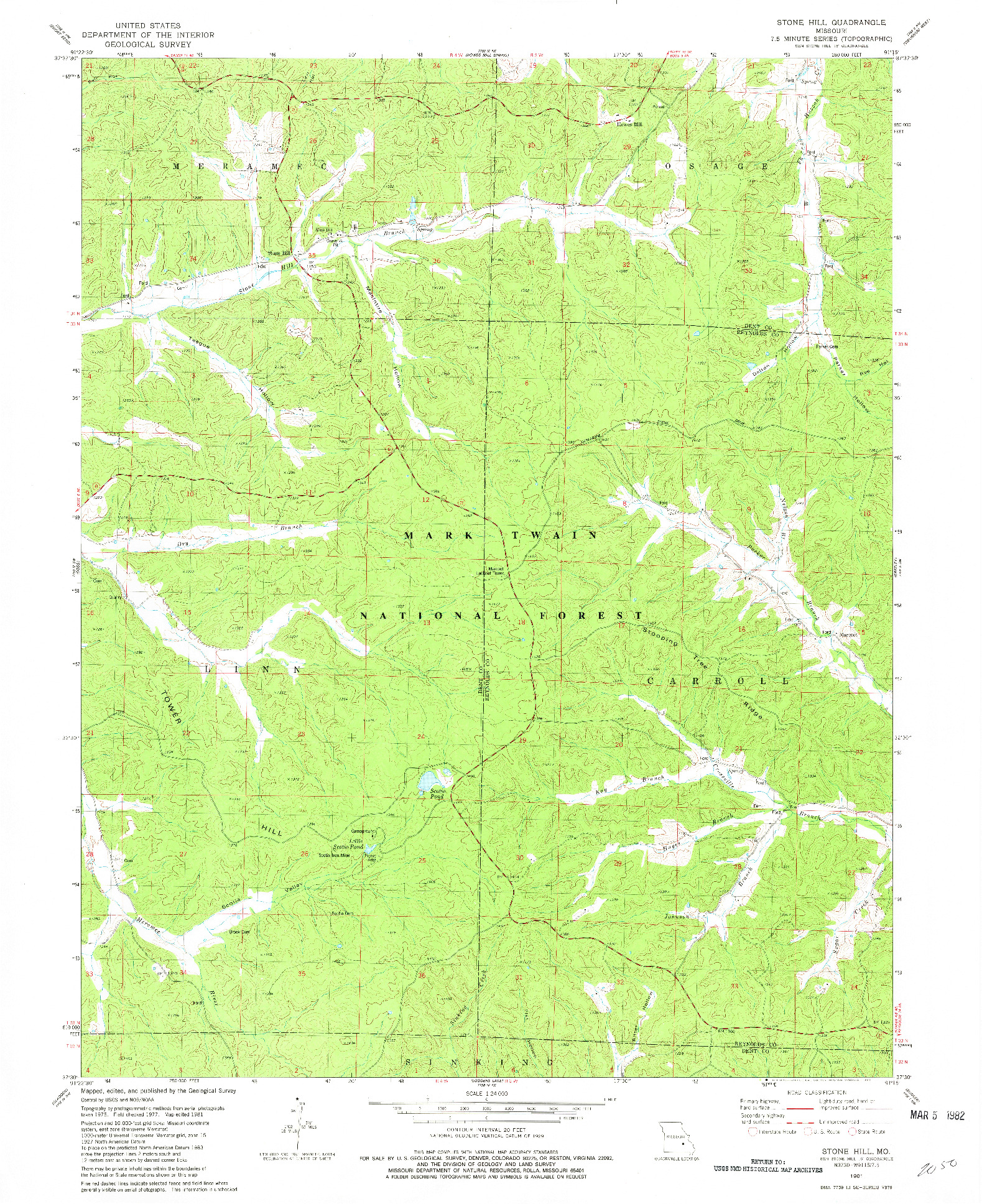 USGS 1:24000-SCALE QUADRANGLE FOR STONE HILL, MO 1981