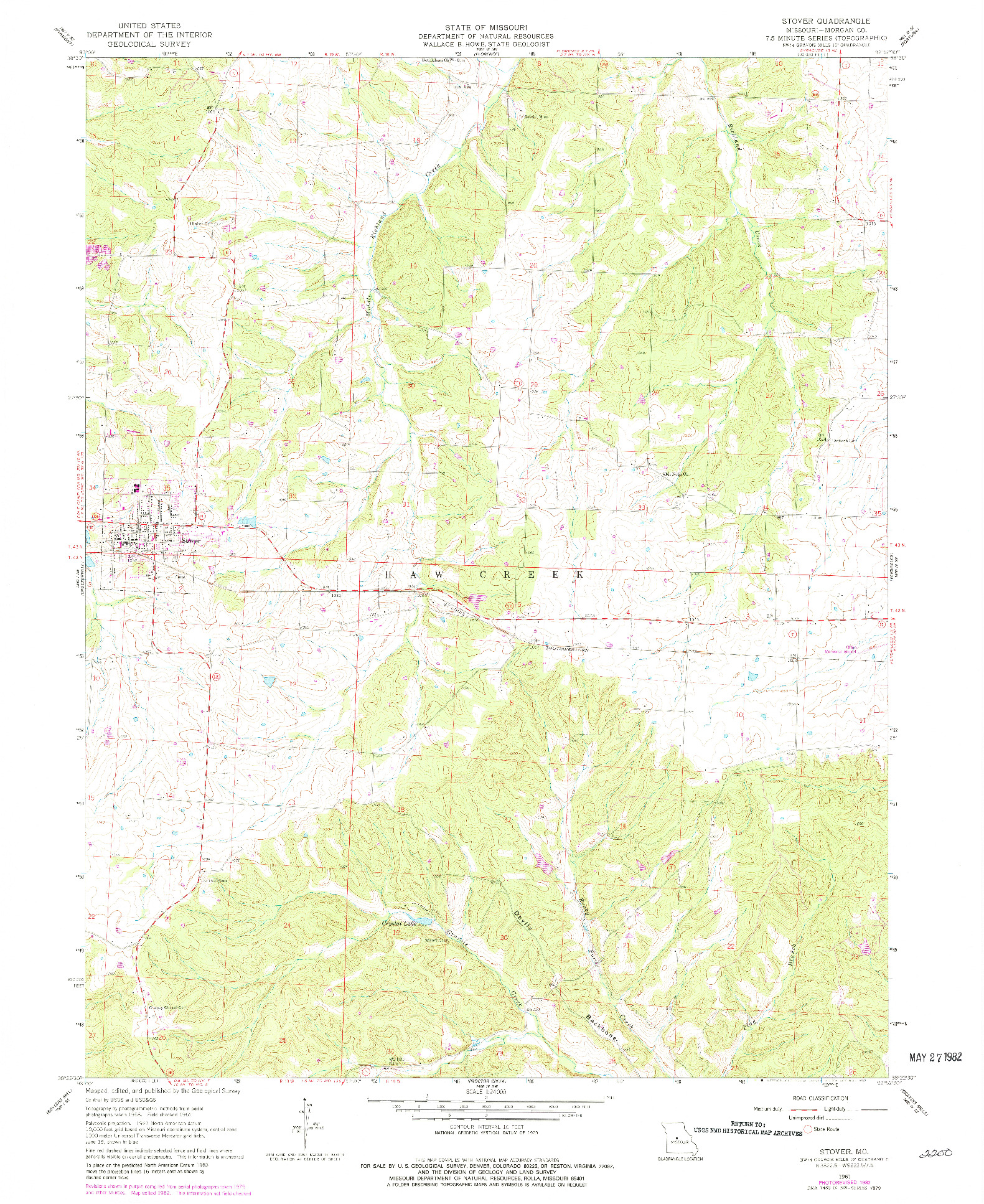 USGS 1:24000-SCALE QUADRANGLE FOR STOVER, MO 1961