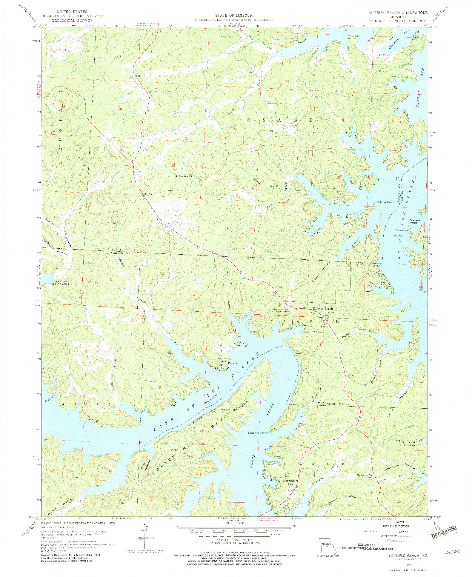 USGS 1:24000-SCALE QUADRANGLE FOR SUNRISE BEACH, MO 1959