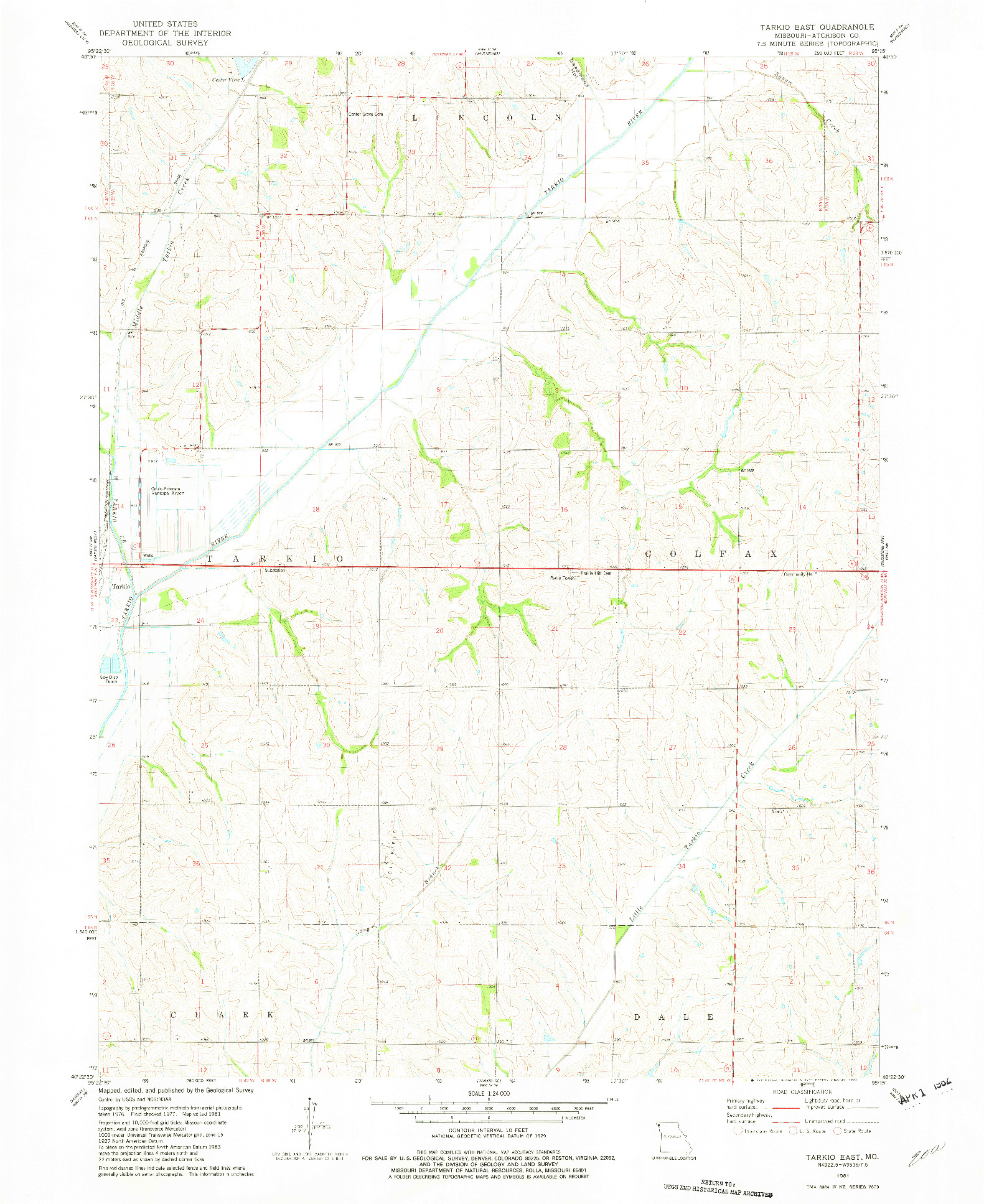 USGS 1:24000-SCALE QUADRANGLE FOR TARKIO EAST, MO 1981