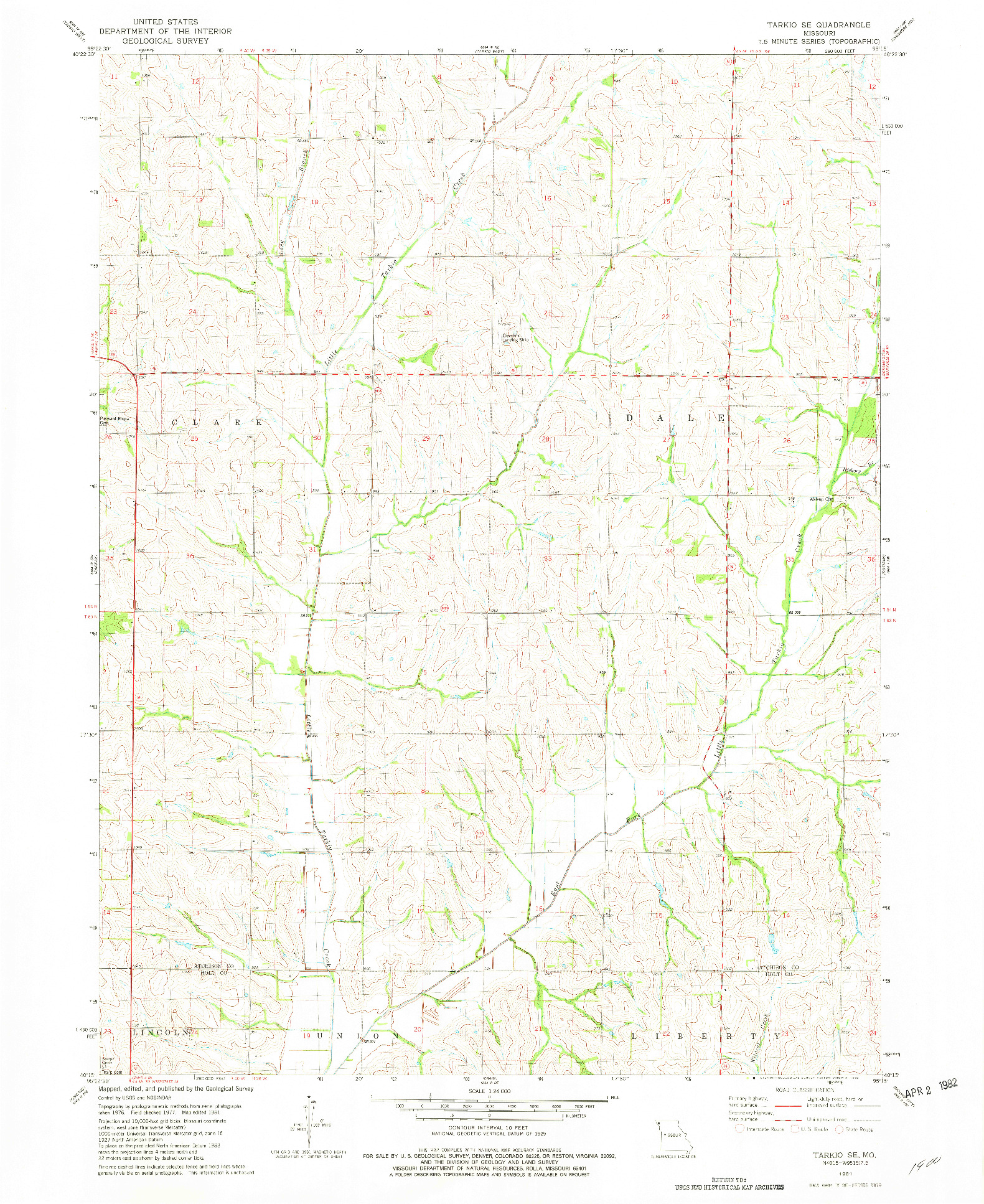 USGS 1:24000-SCALE QUADRANGLE FOR TARKIO SE, MO 1981