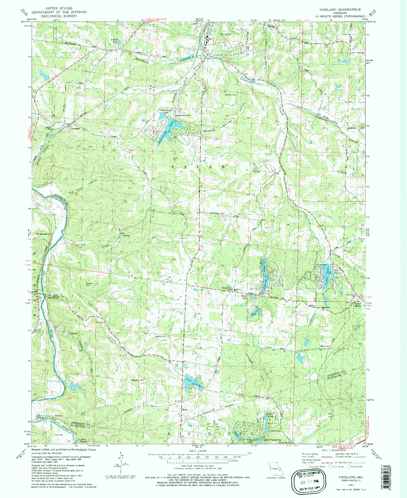 USGS 1:24000-SCALE QUADRANGLE FOR VINELAND, MO 1981