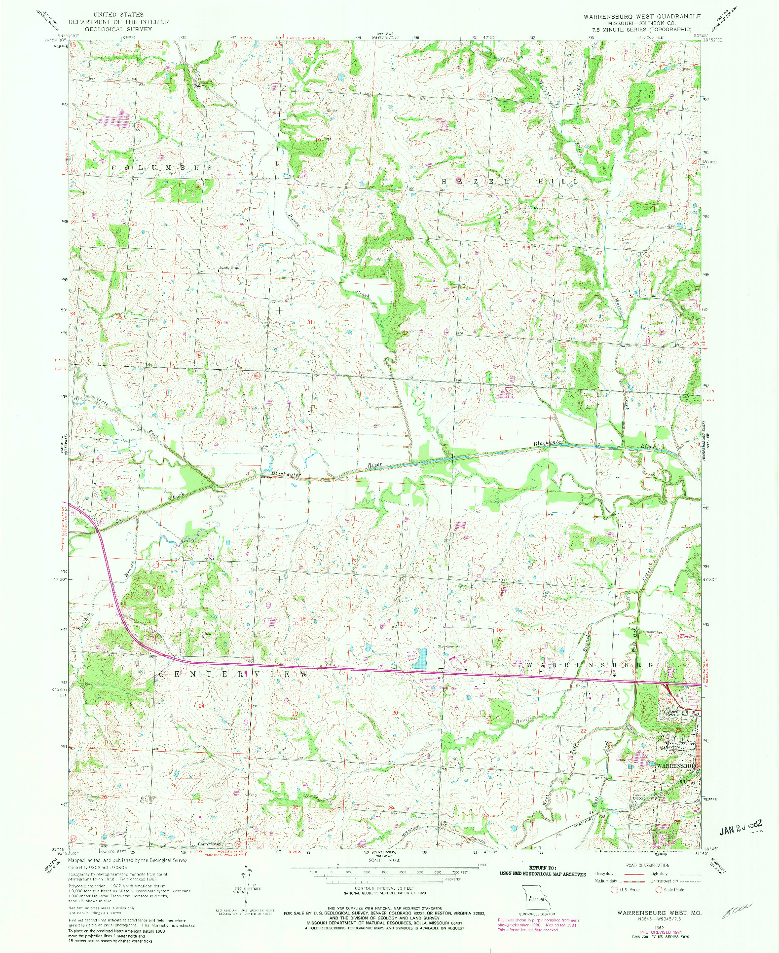 USGS 1:24000-SCALE QUADRANGLE FOR WARRENSBURG WEST, MO 1962