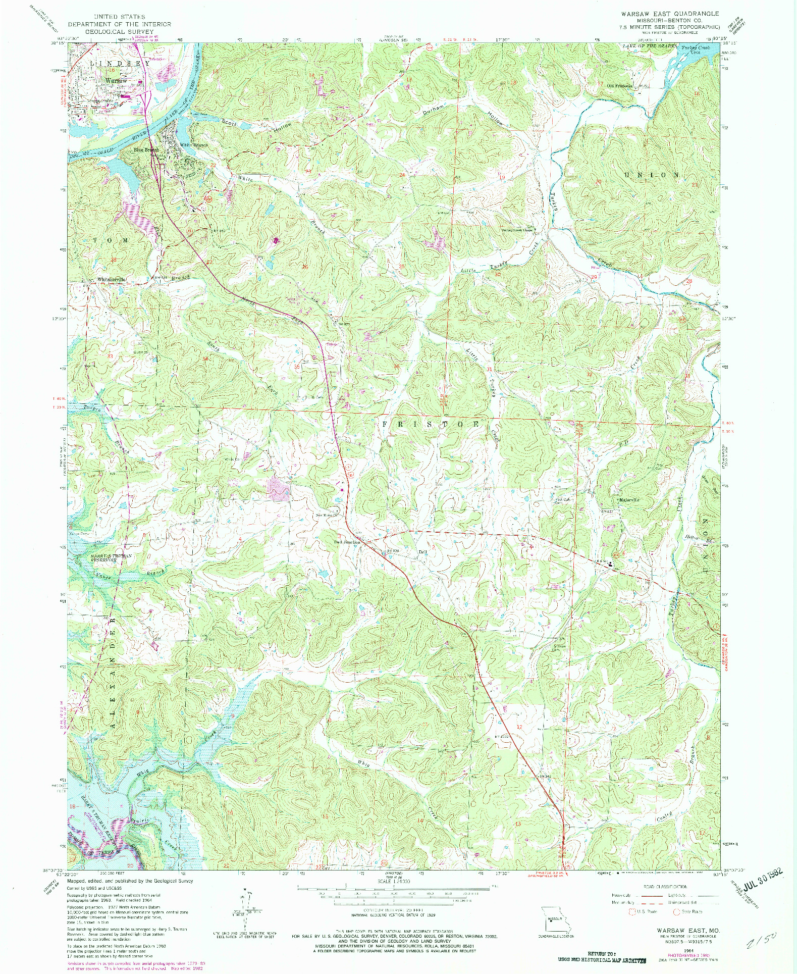 USGS 1:24000-SCALE QUADRANGLE FOR WARSAW EAST, MO 1964