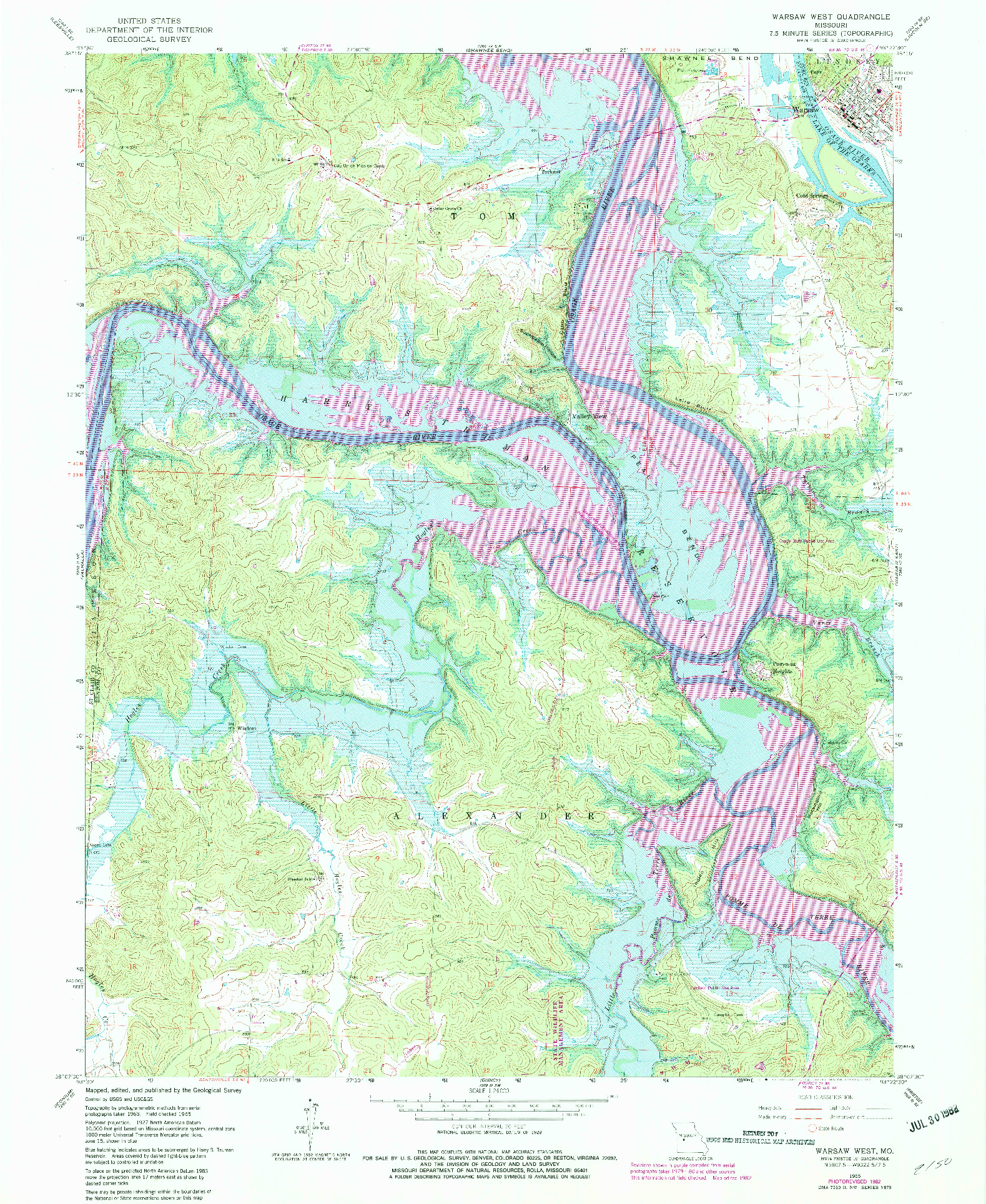 USGS 1:24000-SCALE QUADRANGLE FOR WARSAW WEST, MO 1965