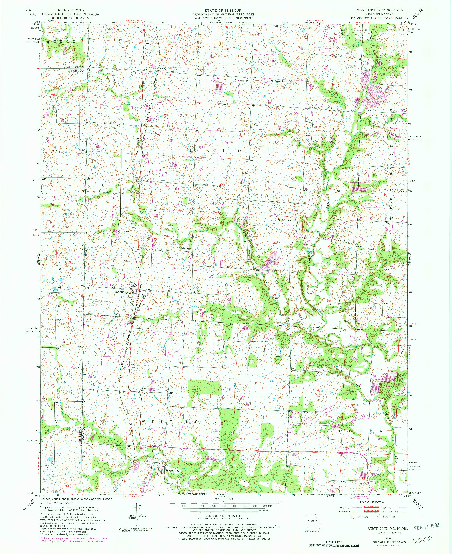 USGS 1:24000-SCALE QUADRANGLE FOR WEST LINE, MO 1953