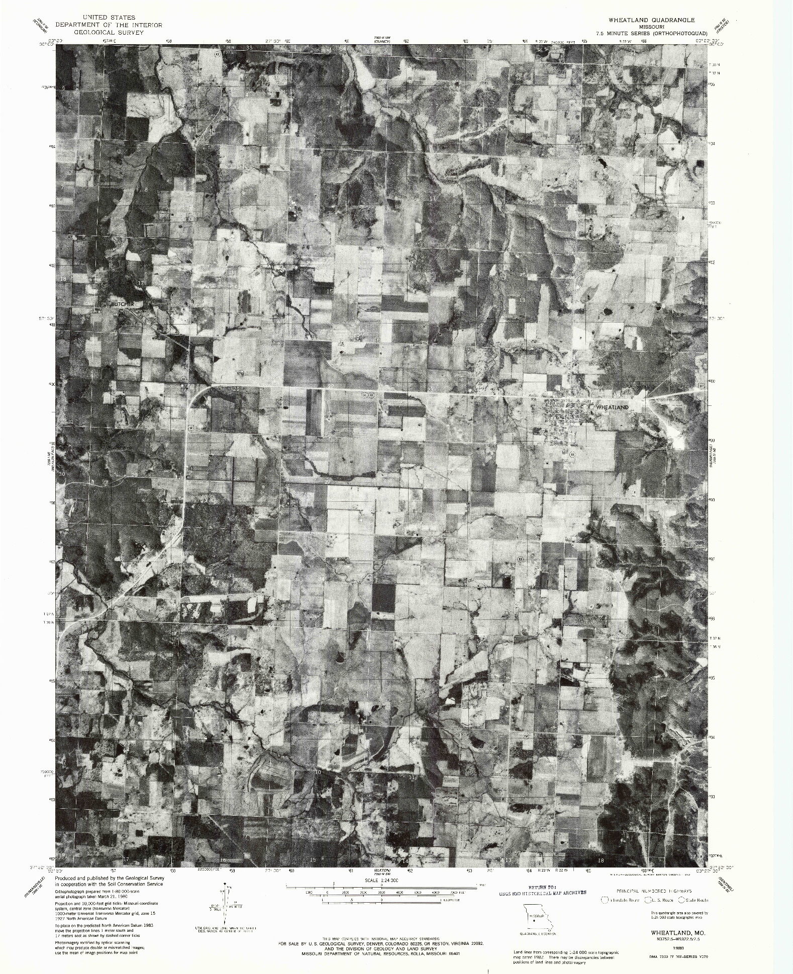 USGS 1:24000-SCALE QUADRANGLE FOR WHEATLAND, MO 1980