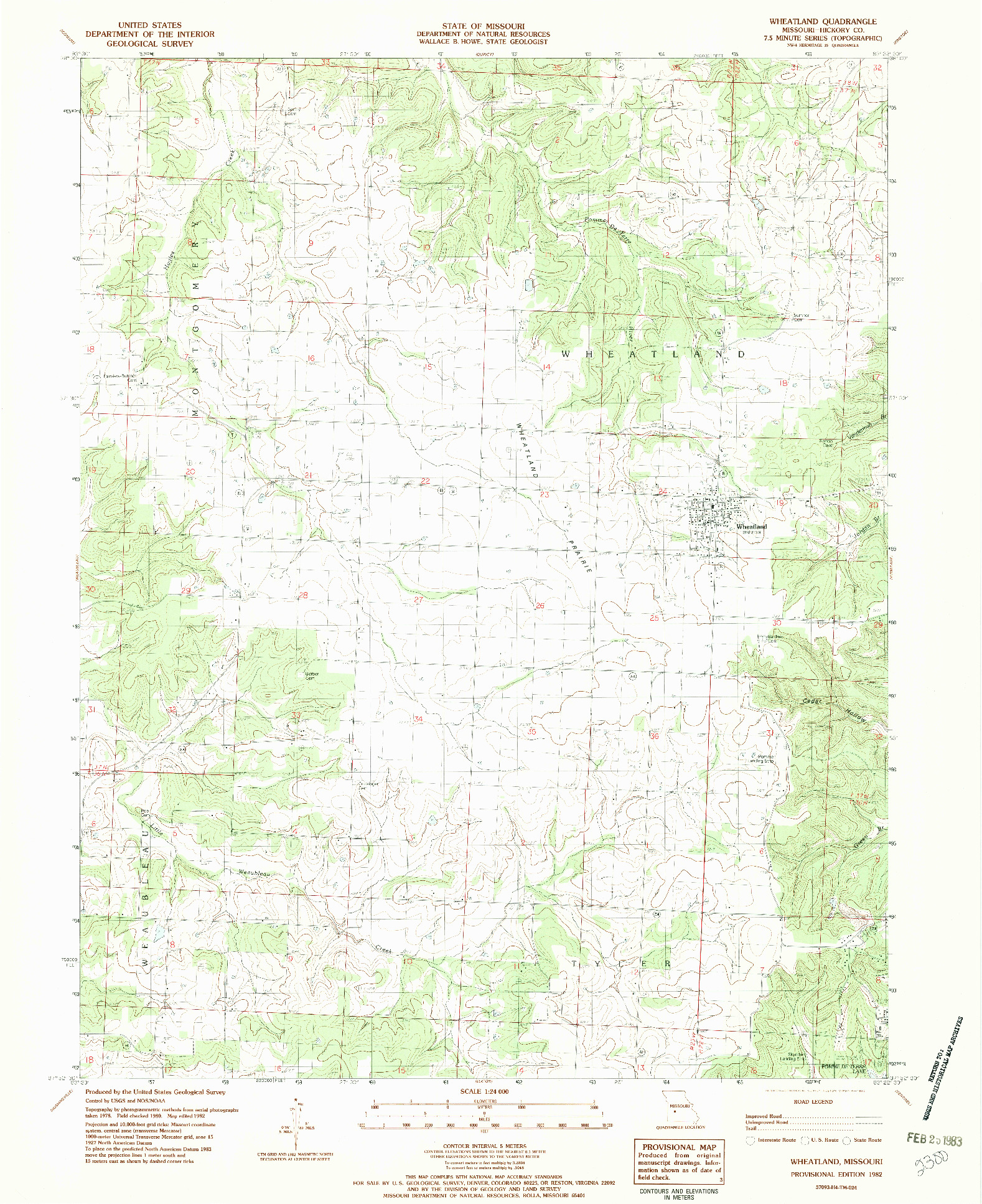 USGS 1:24000-SCALE QUADRANGLE FOR WHEATLAND, MO 1982