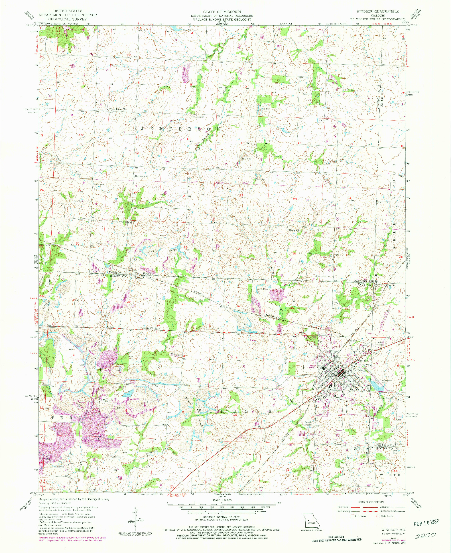USGS 1:24000-SCALE QUADRANGLE FOR WINDSOR, MO 1955