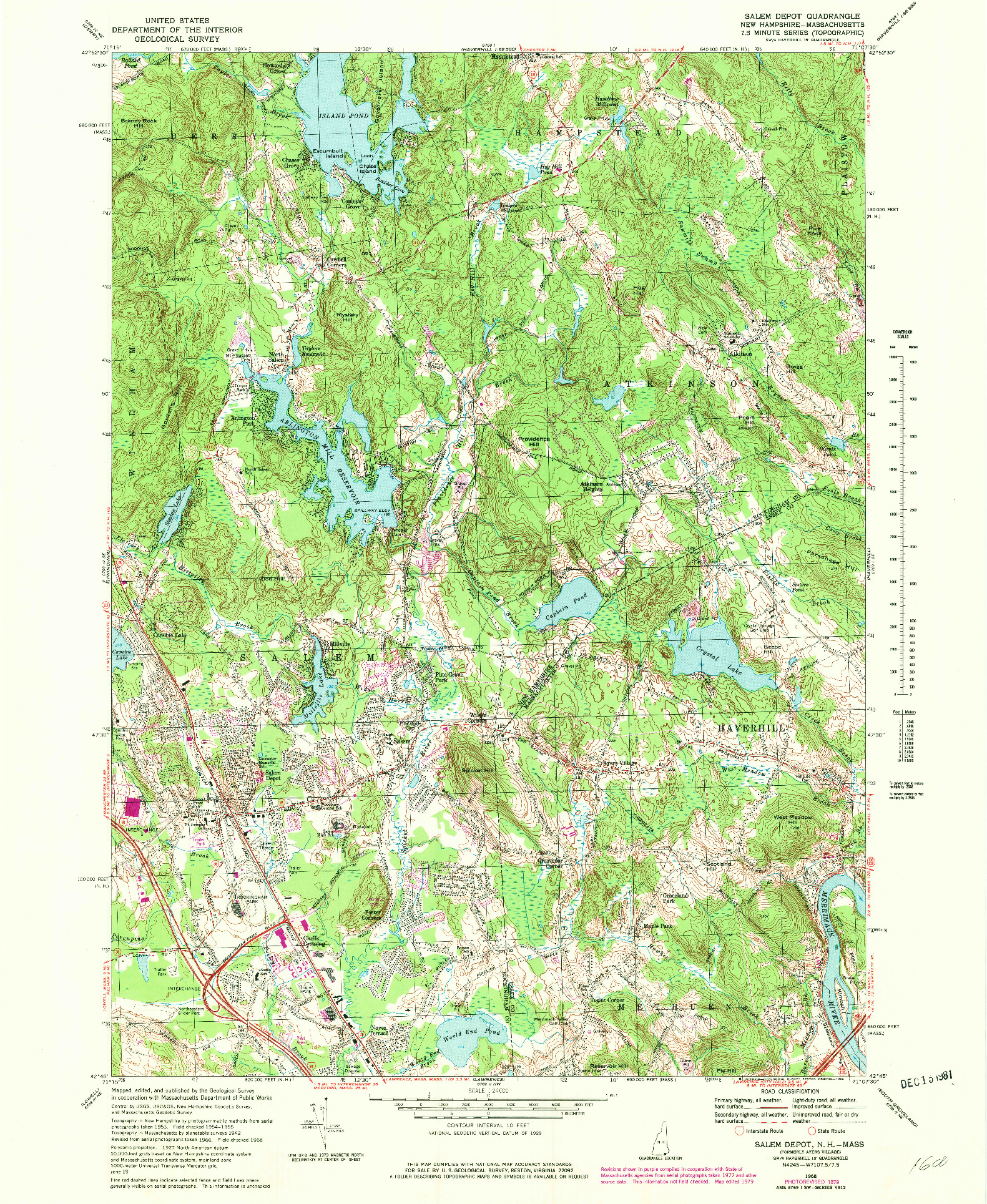 USGS 1:24000-SCALE QUADRANGLE FOR SALEM DEPOT, NH 1968