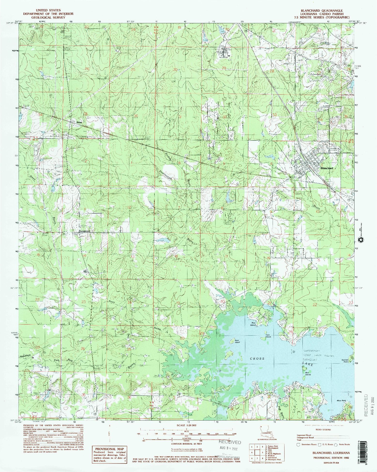 USGS 1:24000-SCALE QUADRANGLE FOR BLANCHARD, LA 1982