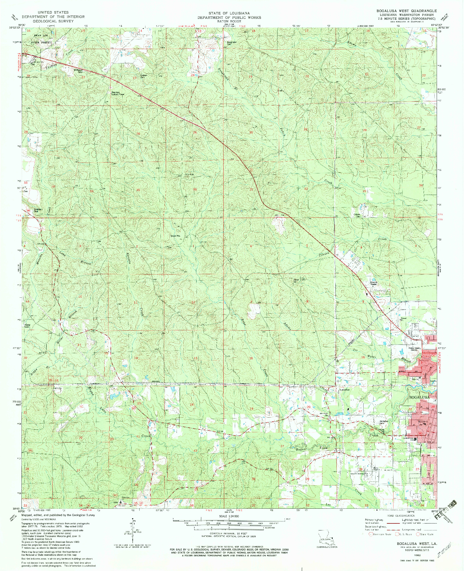 USGS 1:24000-SCALE QUADRANGLE FOR BOGALUSA WEST, LA 1982