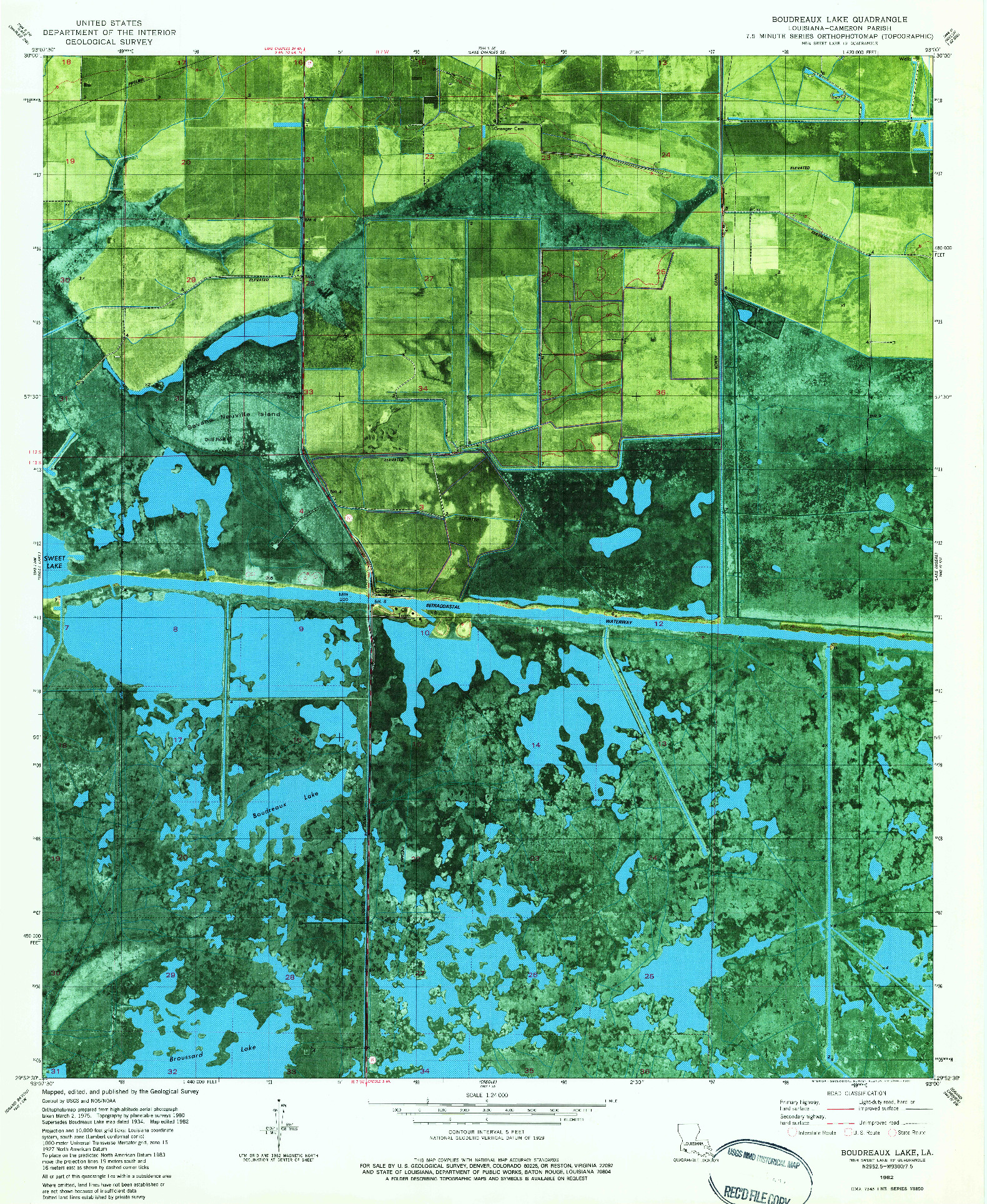 USGS 1:24000-SCALE QUADRANGLE FOR BOUDREAUX LAKE, LA 1982