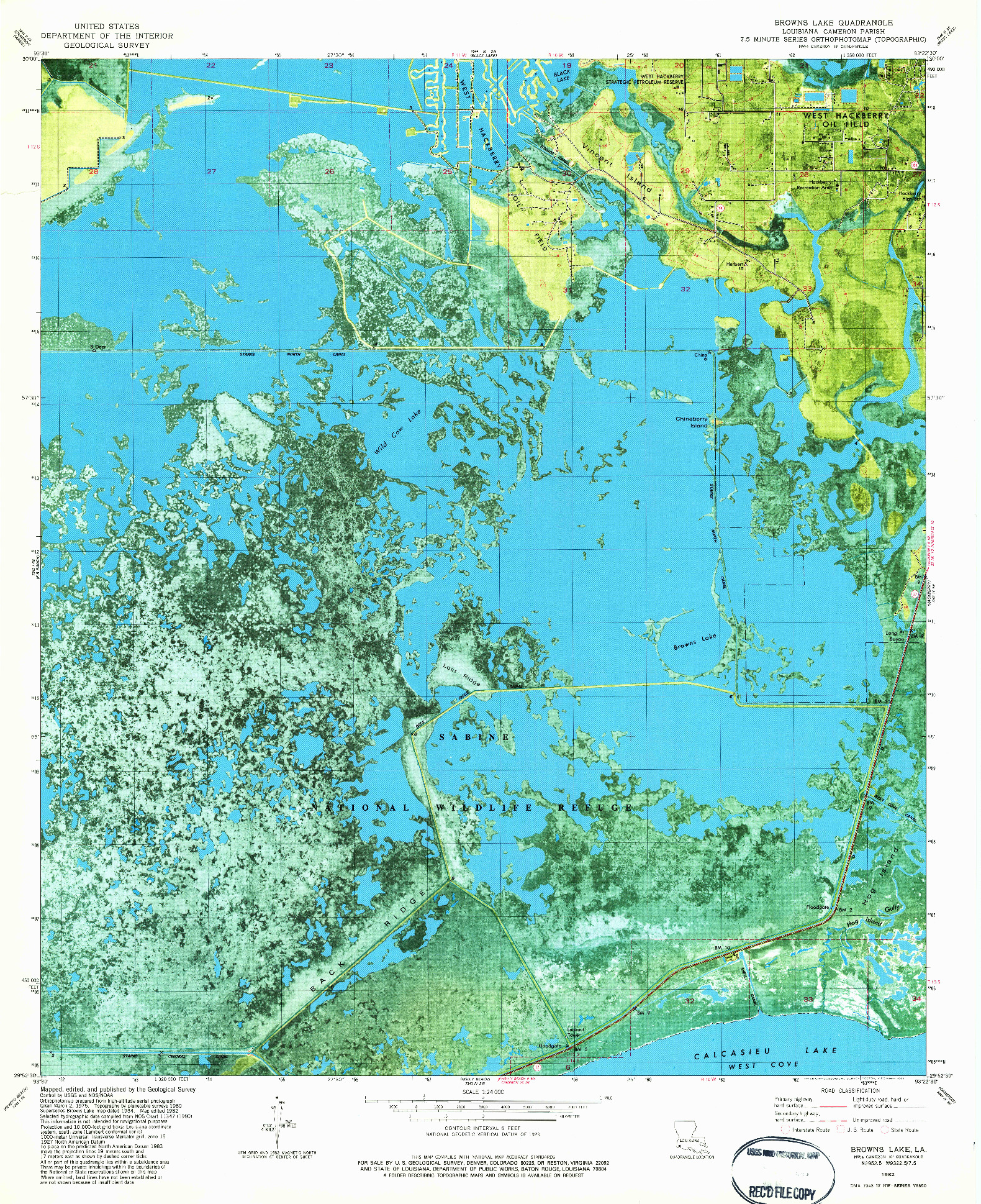 USGS 1:24000-SCALE QUADRANGLE FOR BROWNS LAKE, LA 1982