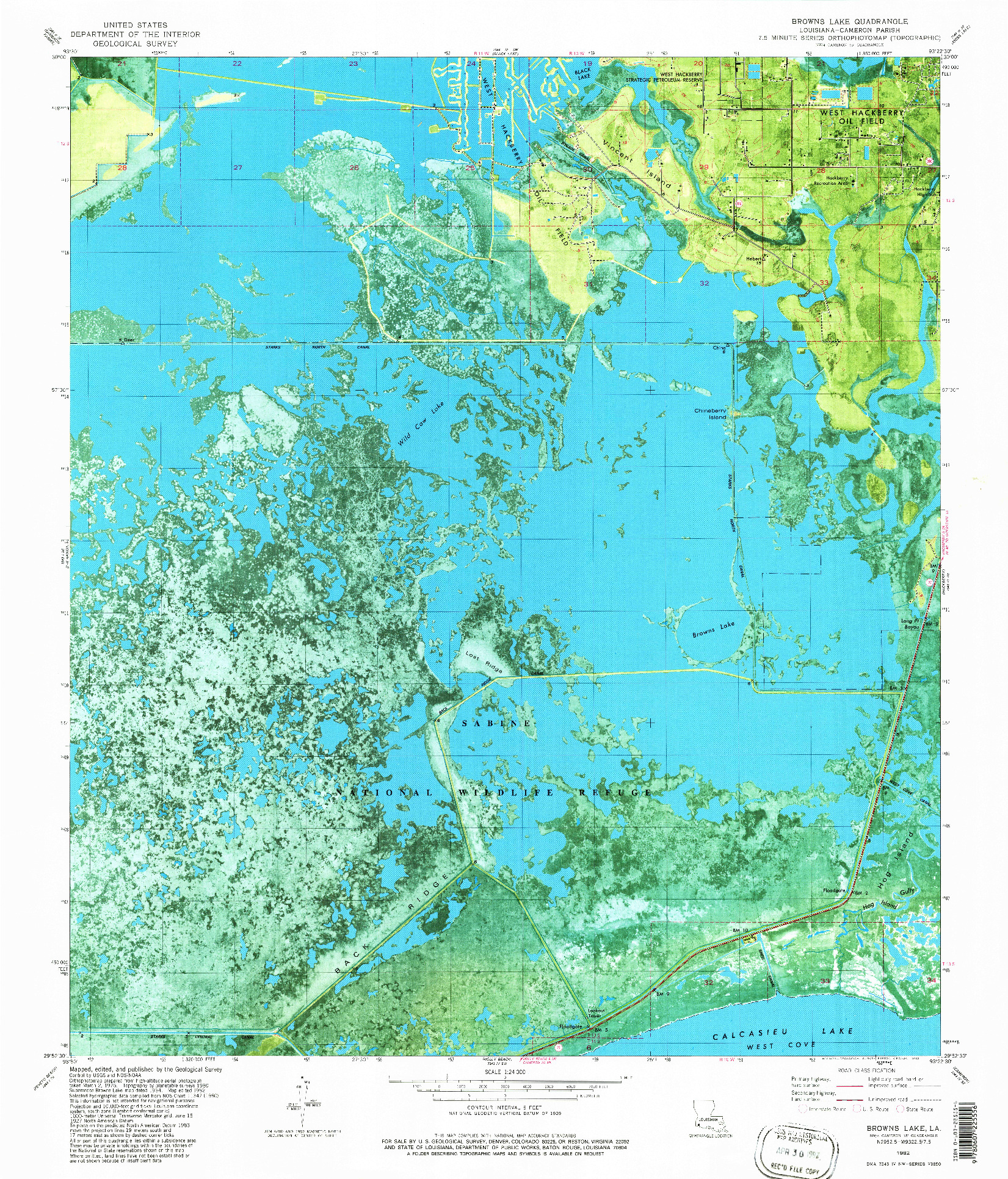 USGS 1:24000-SCALE QUADRANGLE FOR BROWNS LAKE, LA 1982