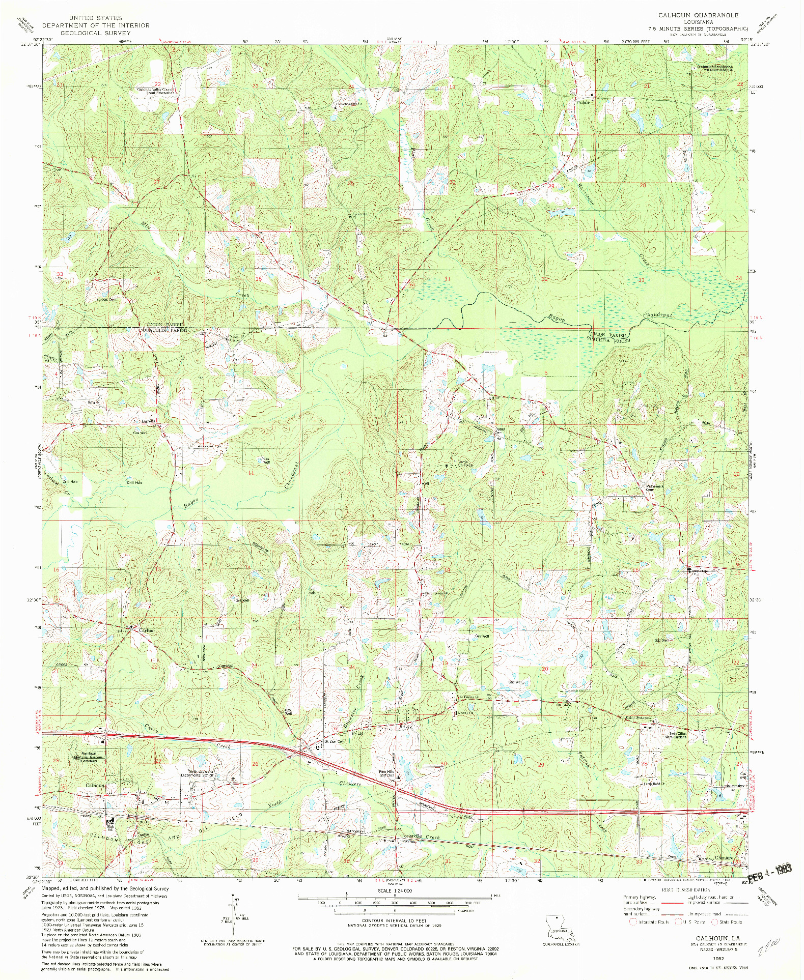 USGS 1:24000-SCALE QUADRANGLE FOR CALHOUN, LA 1982