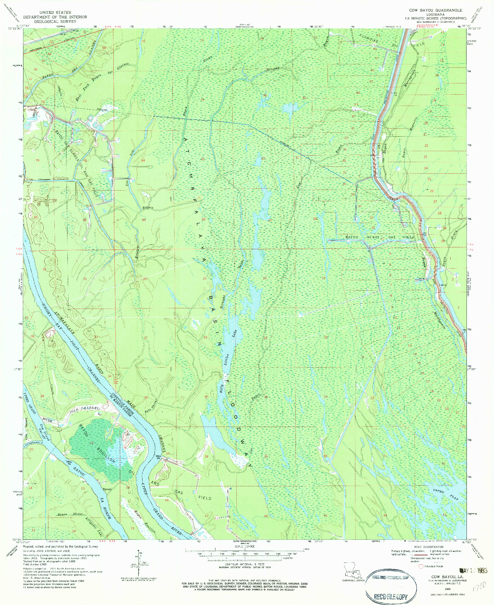 USGS 1:24000-SCALE QUADRANGLE FOR COW BAYOU, LA 1969