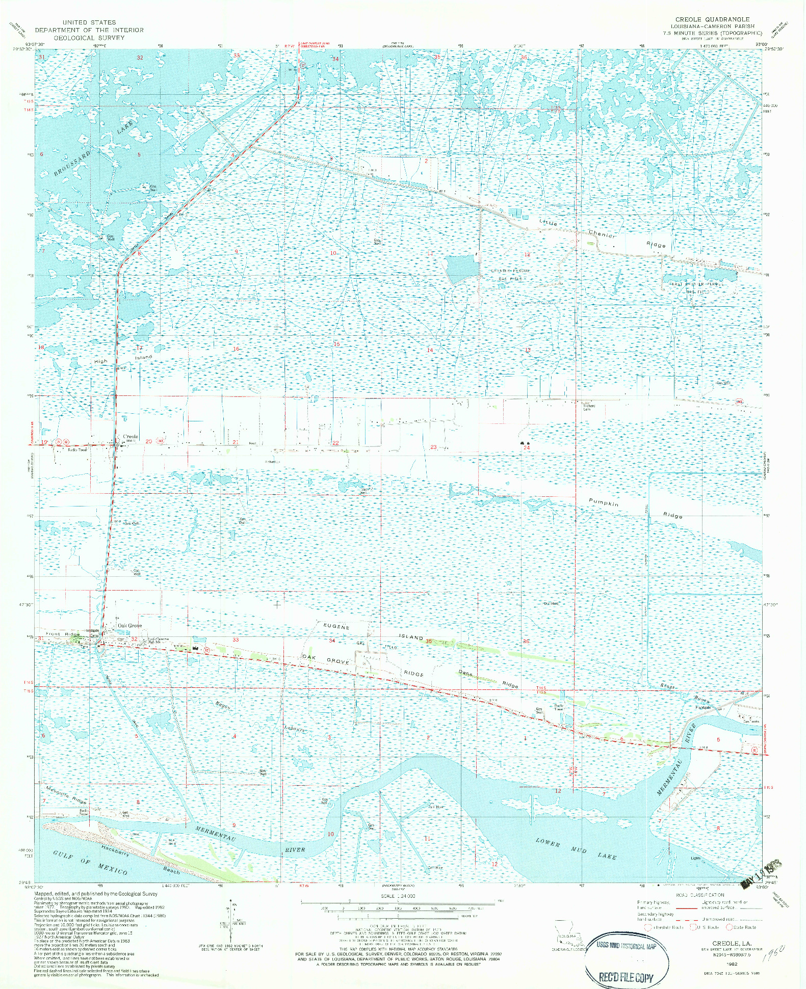 USGS 1:24000-SCALE QUADRANGLE FOR CREOLE, LA 1982
