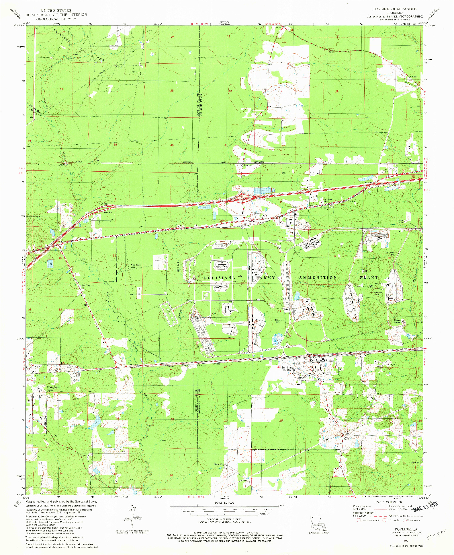 USGS 1:24000-SCALE QUADRANGLE FOR DOYLINE, LA 1981