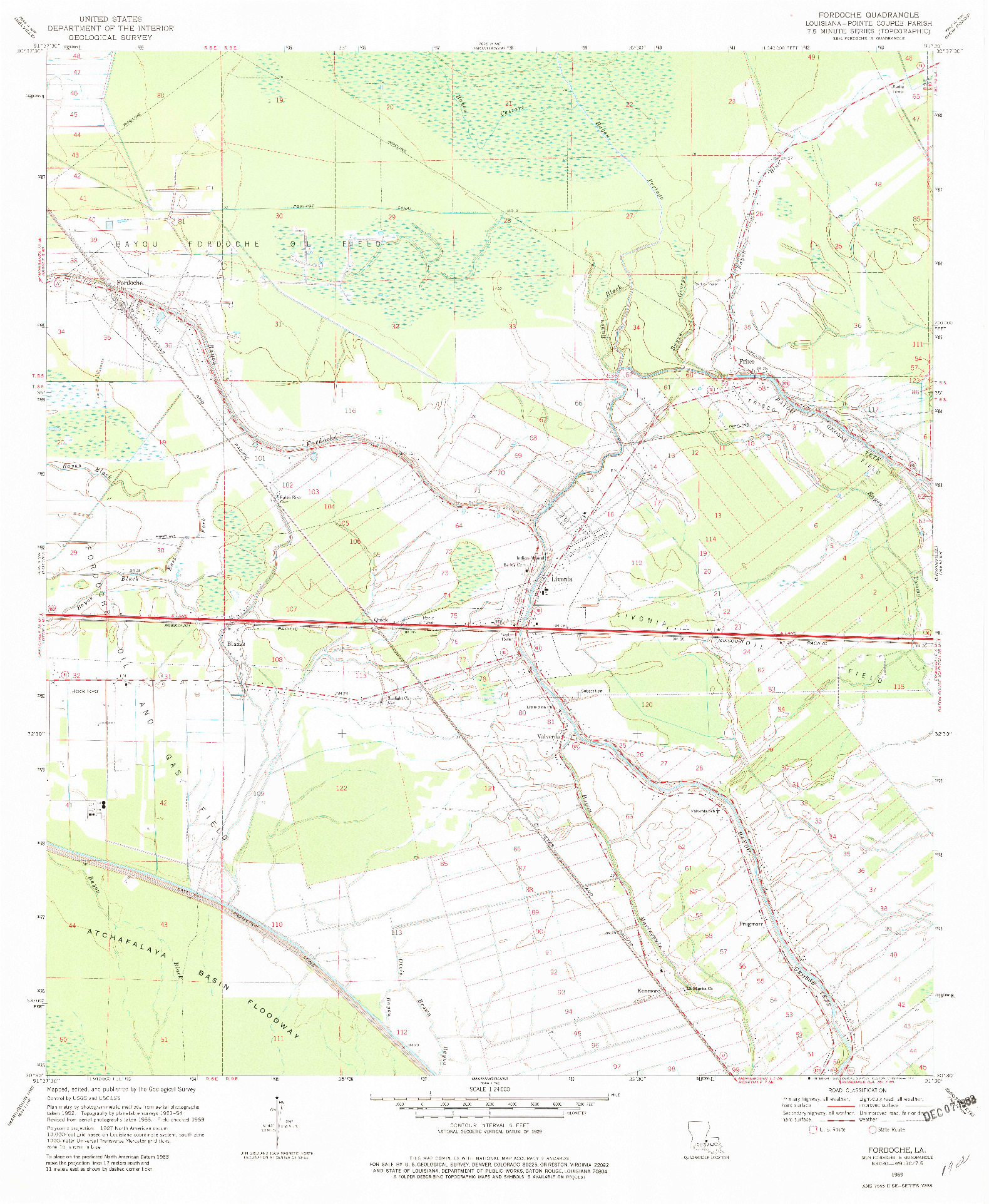 USGS 1:24000-SCALE QUADRANGLE FOR FORDOCHE, LA 1969