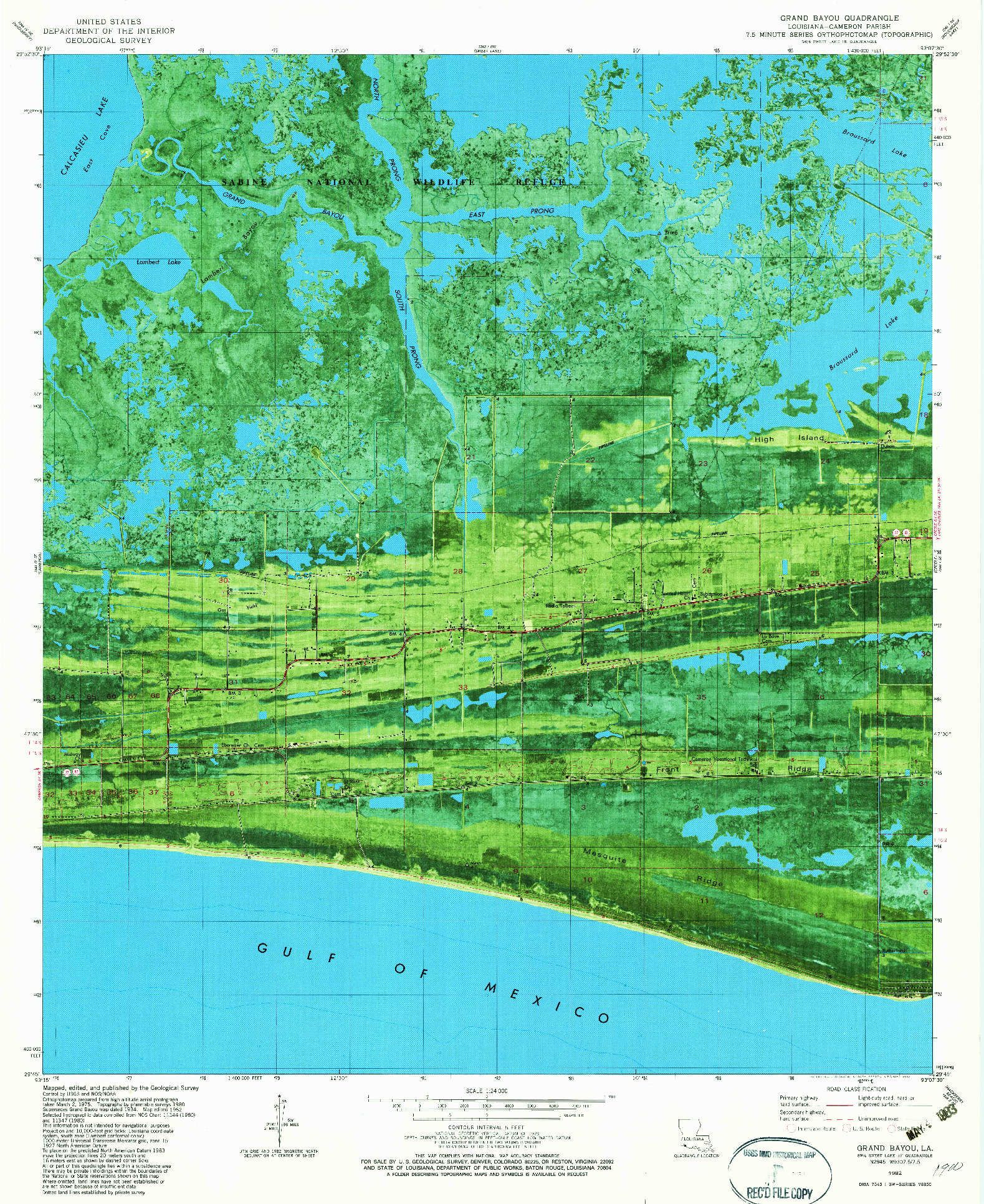 USGS 1:24000-SCALE QUADRANGLE FOR GRAND BAYOU, LA 1982