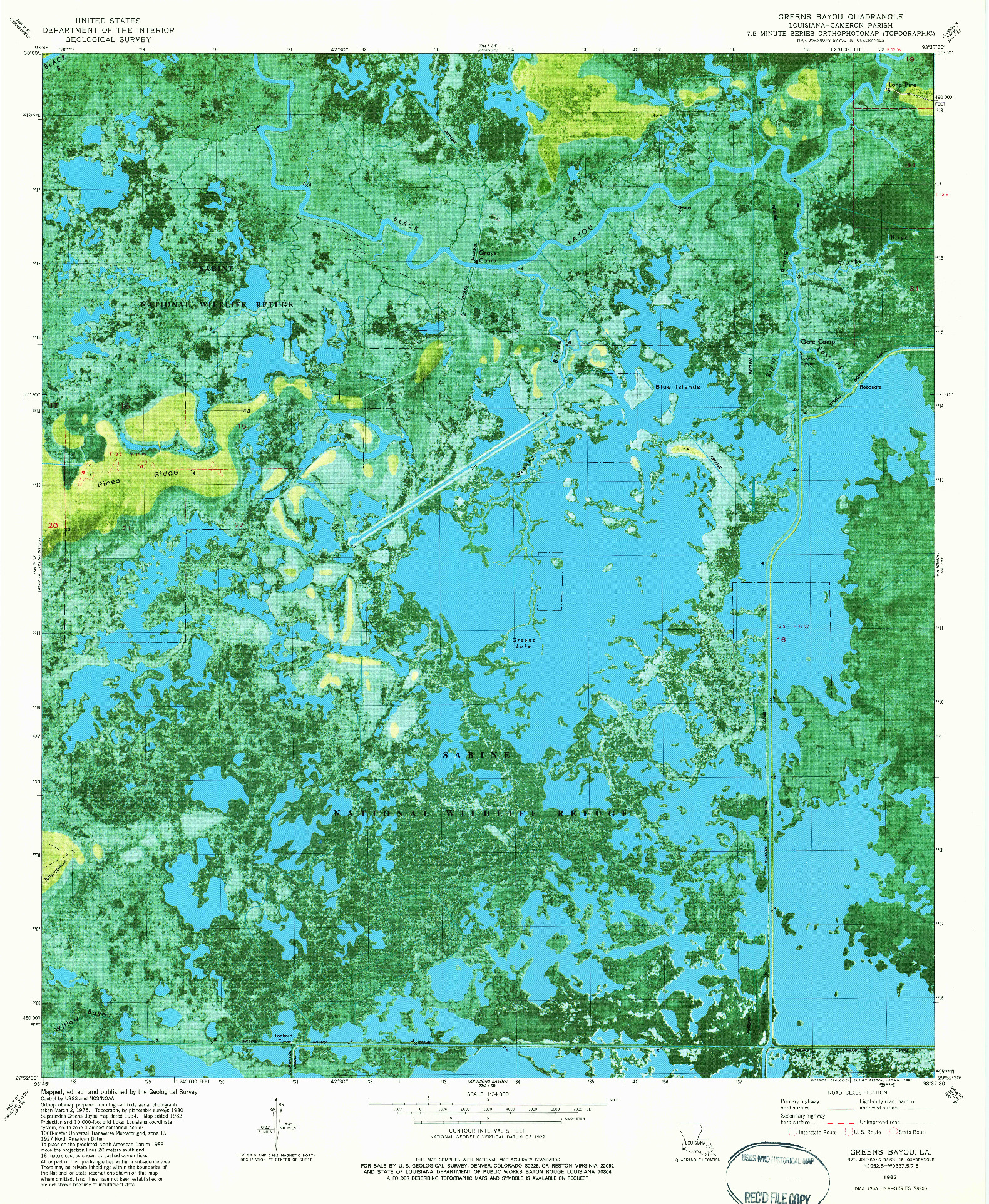 USGS 1:24000-SCALE QUADRANGLE FOR GREENS BAYOU, LA 1982