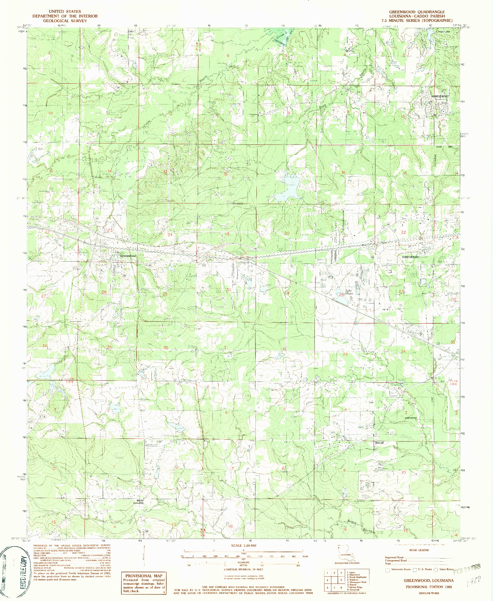 USGS 1:24000-SCALE QUADRANGLE FOR GREENWOOD, LA 1982