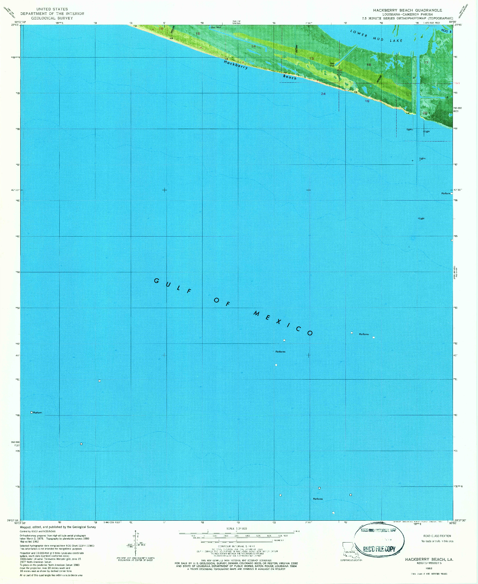 USGS 1:24000-SCALE QUADRANGLE FOR HACKBERRY BEACH, LA 1982