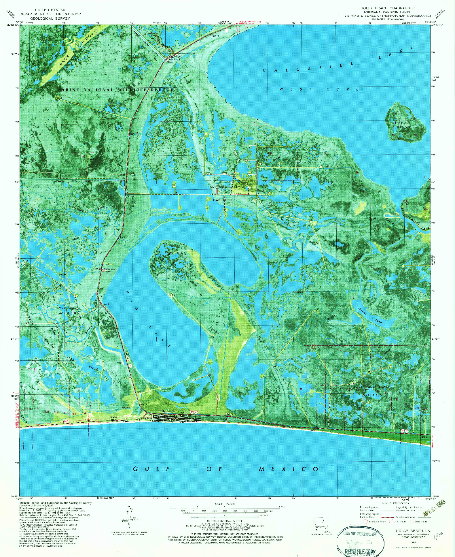 USGS 1:24000-SCALE QUADRANGLE FOR HOLLY BEACH, LA 1982
