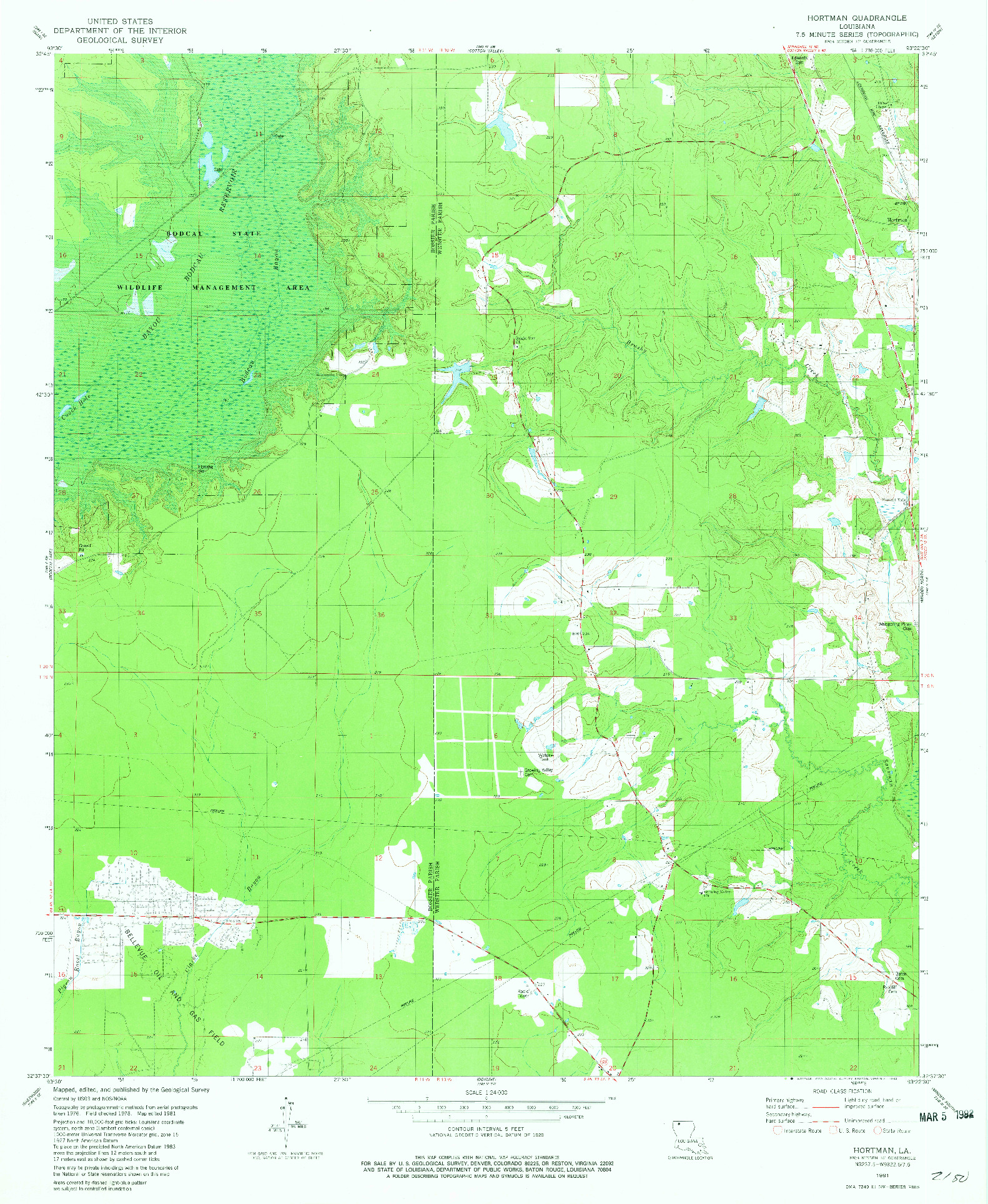 USGS 1:24000-SCALE QUADRANGLE FOR HORTMAN, LA 1981