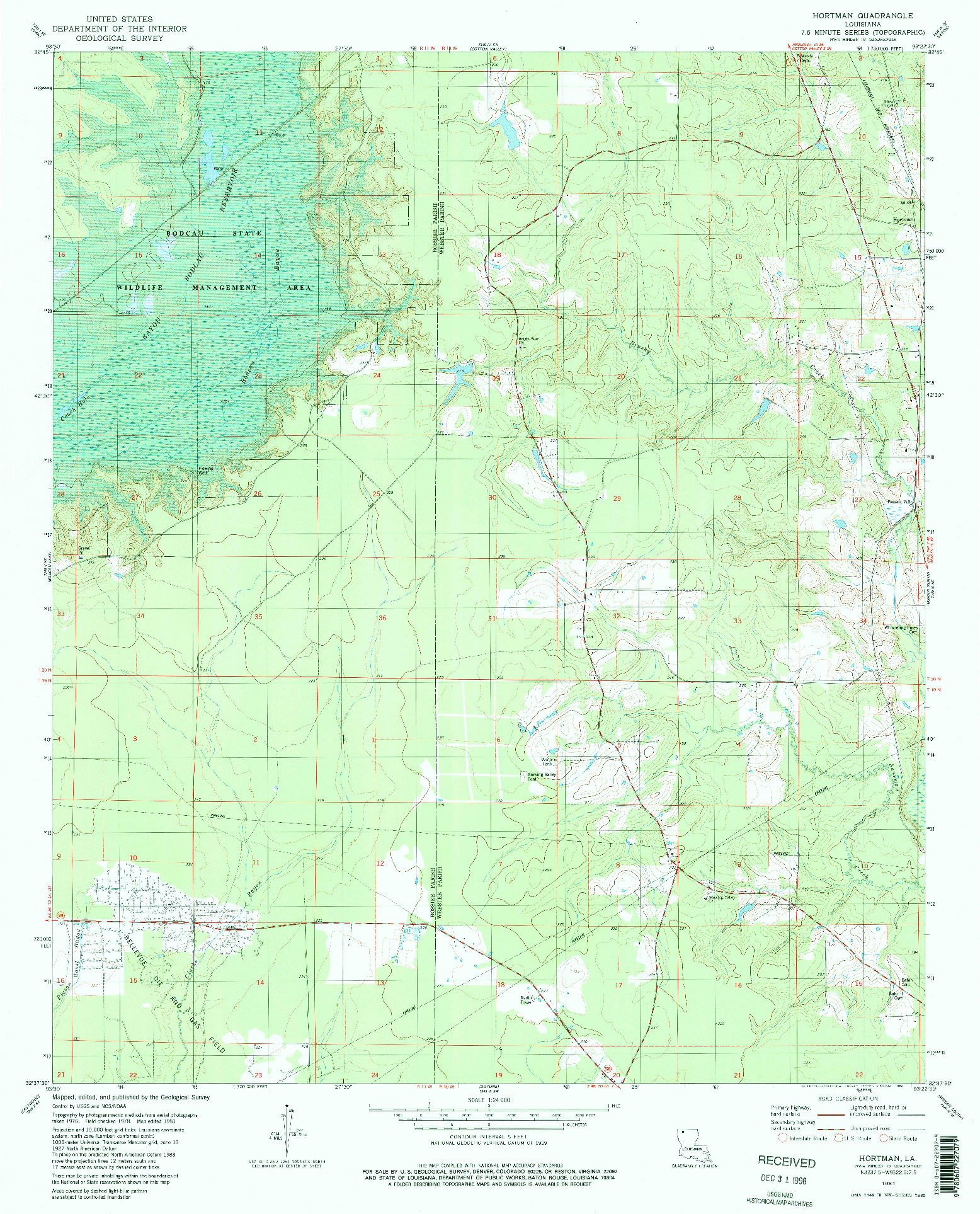 USGS 1:24000-SCALE QUADRANGLE FOR HORTMAN, LA 1981