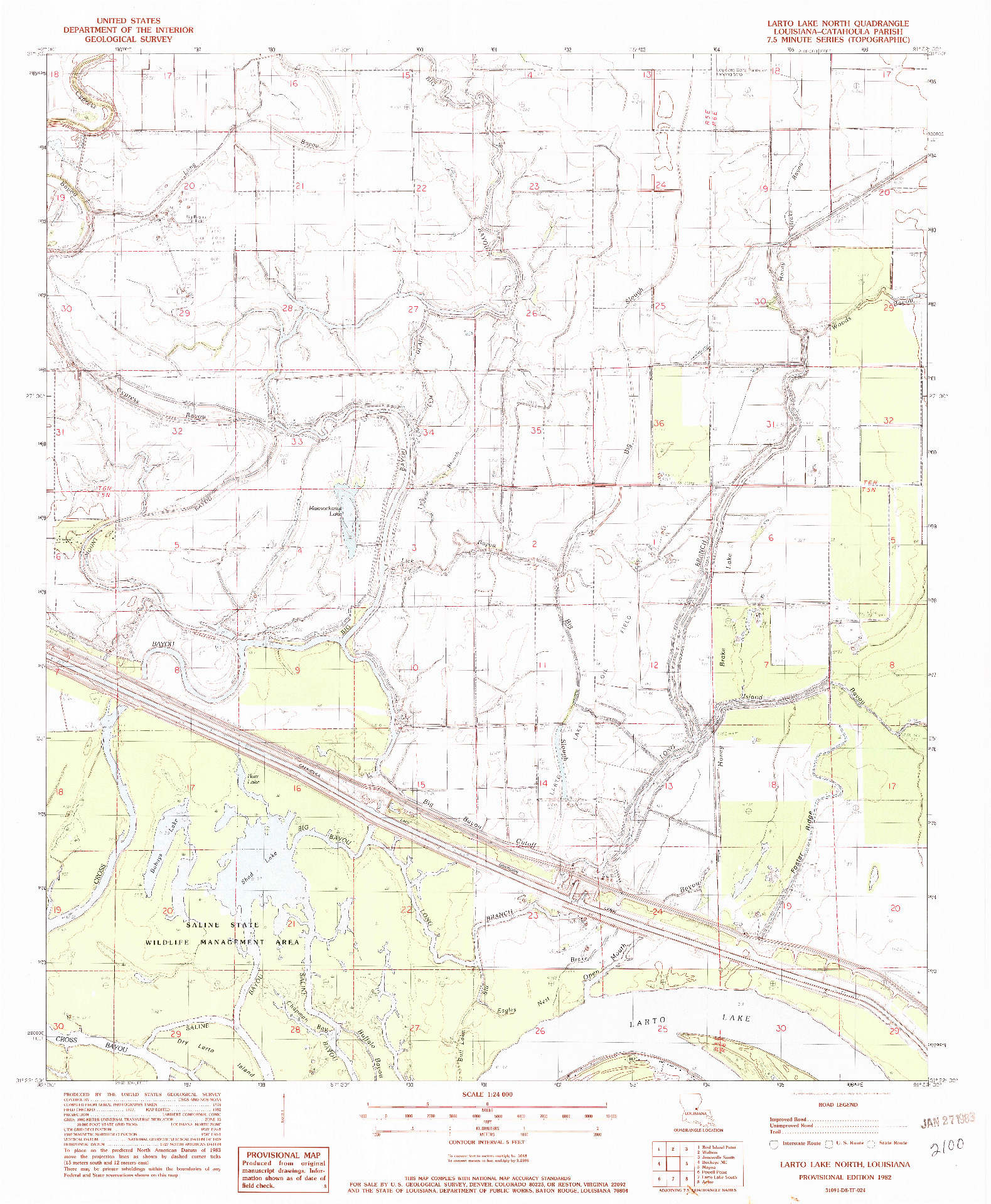 USGS 1:24000-SCALE QUADRANGLE FOR LARTO LAKE NORTH, LA 1982