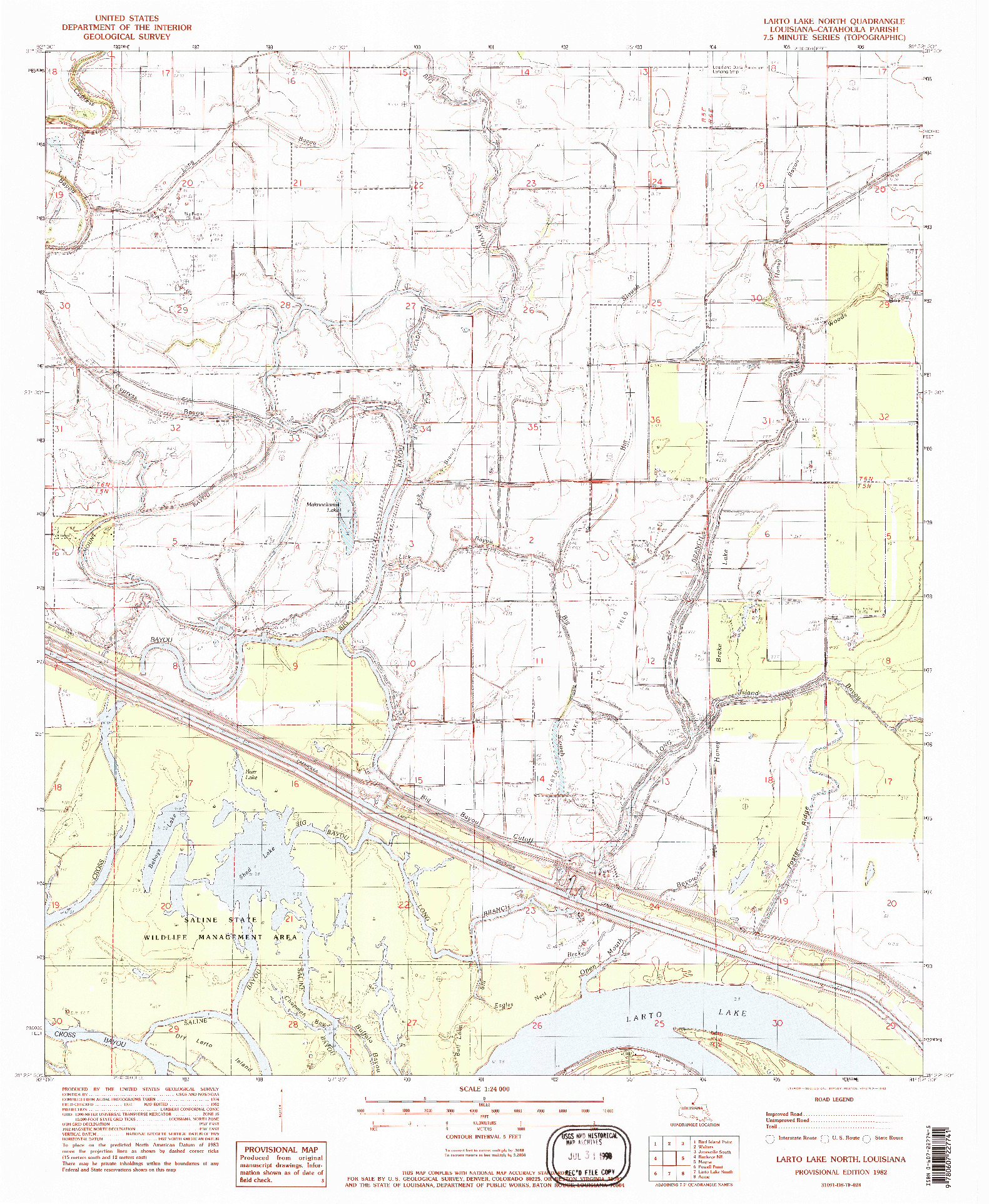 USGS 1:24000-SCALE QUADRANGLE FOR LARTO LAKE NORTH, LA 1982