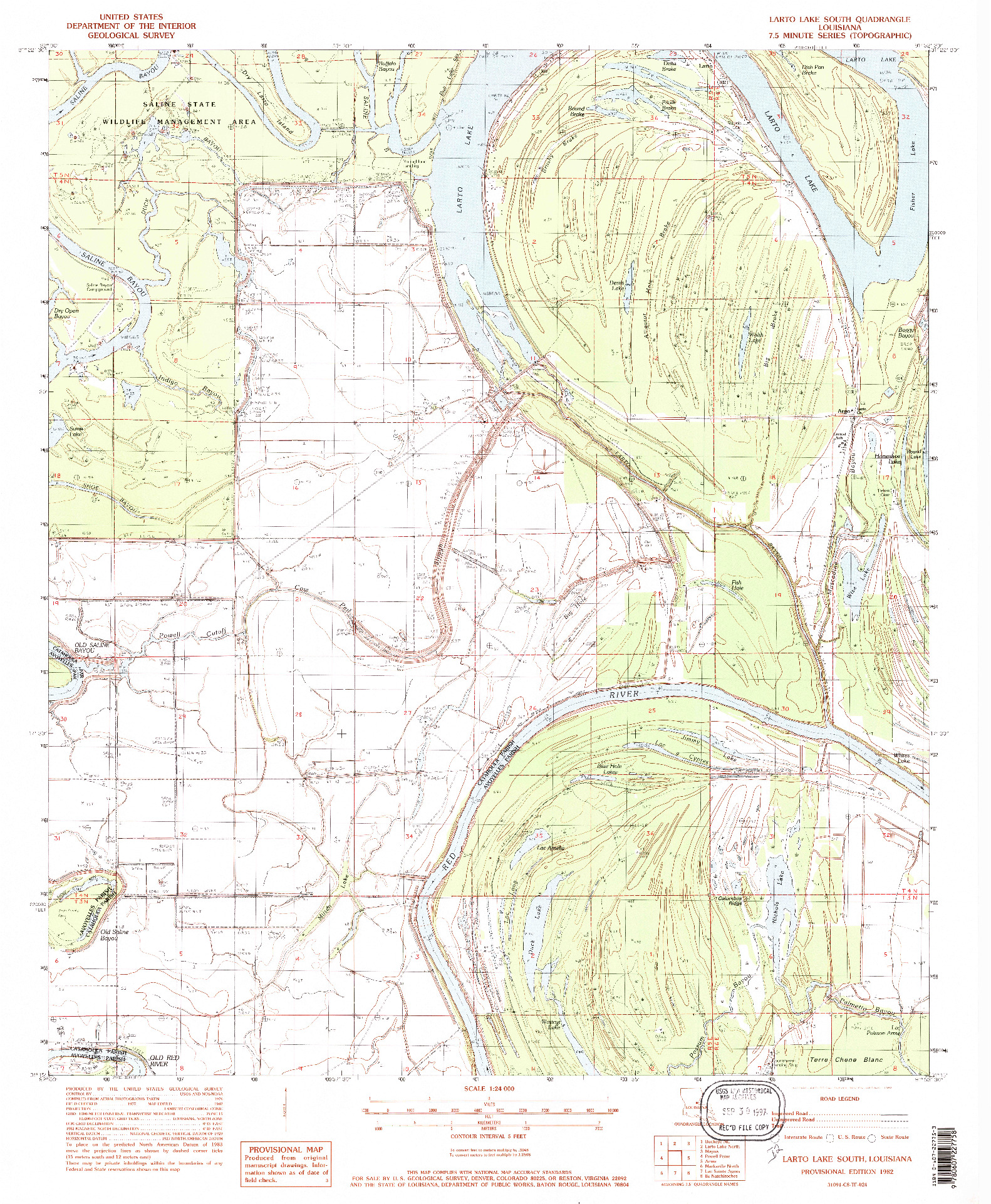 USGS 1:24000-SCALE QUADRANGLE FOR LARTO LAKE SOUTH, LA 1982