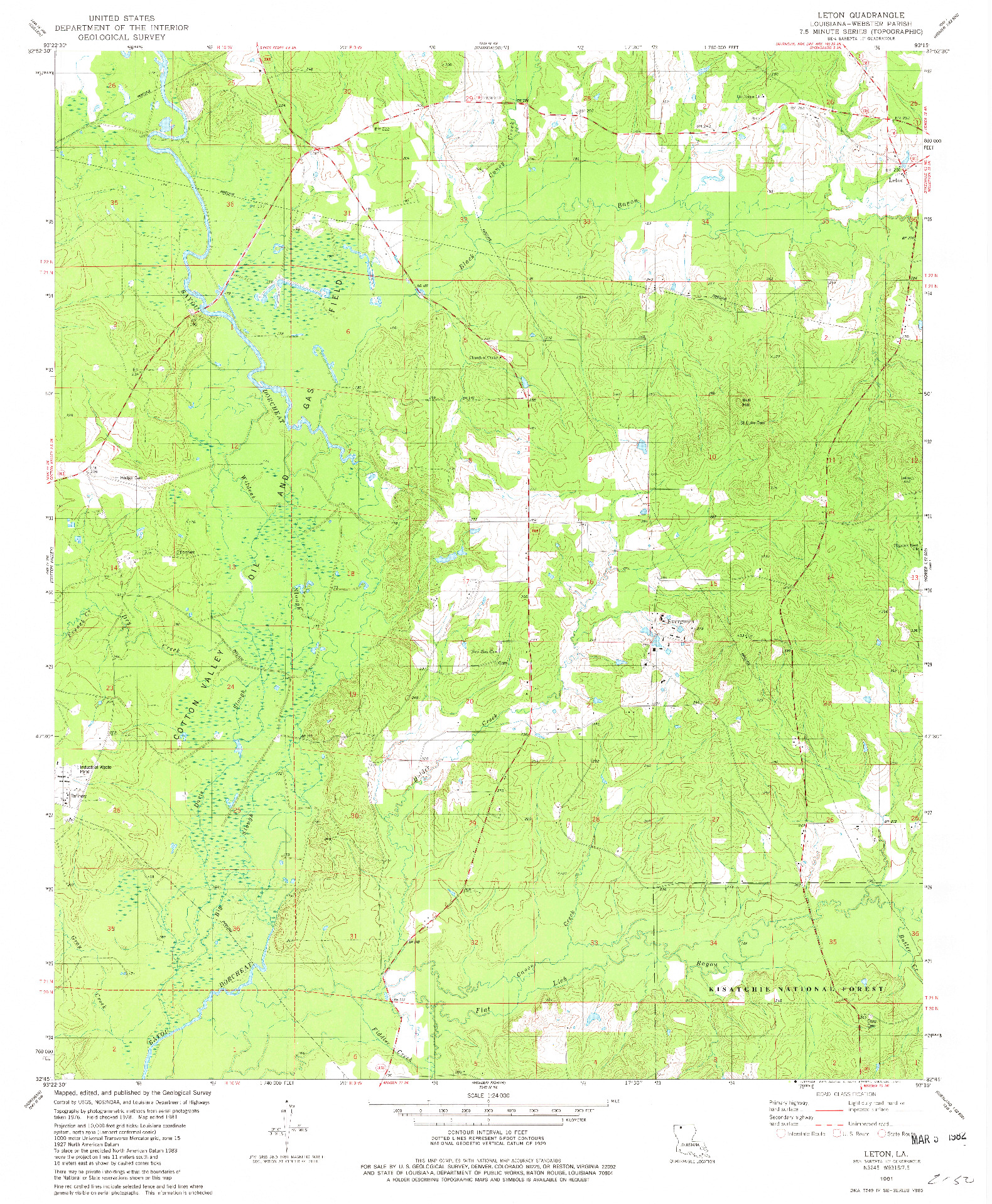 USGS 1:24000-SCALE QUADRANGLE FOR LETON, LA 1981