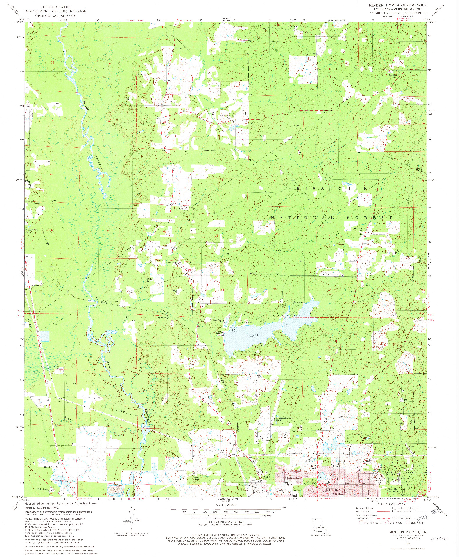 USGS 1:24000-SCALE QUADRANGLE FOR MINDEN NORTH, LA 1981