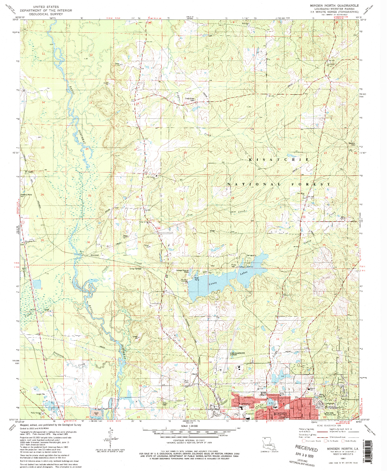 USGS 1:24000-SCALE QUADRANGLE FOR MINDEN NORTH, LA 1981