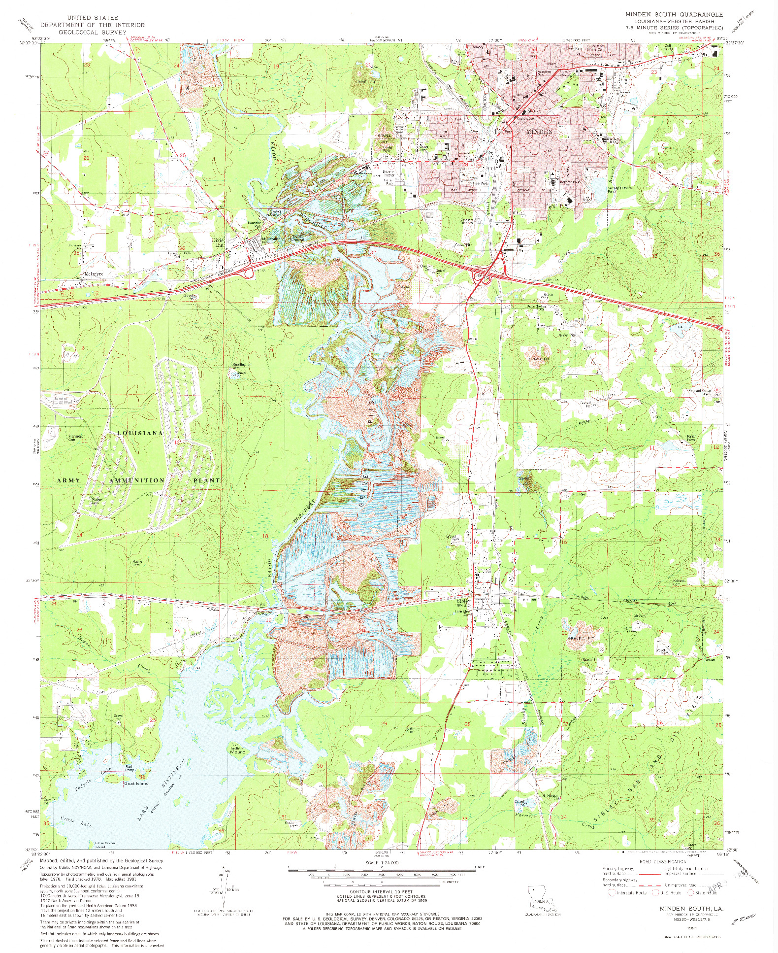 USGS 1:24000-SCALE QUADRANGLE FOR MINDEN SOUTH, LA 1981