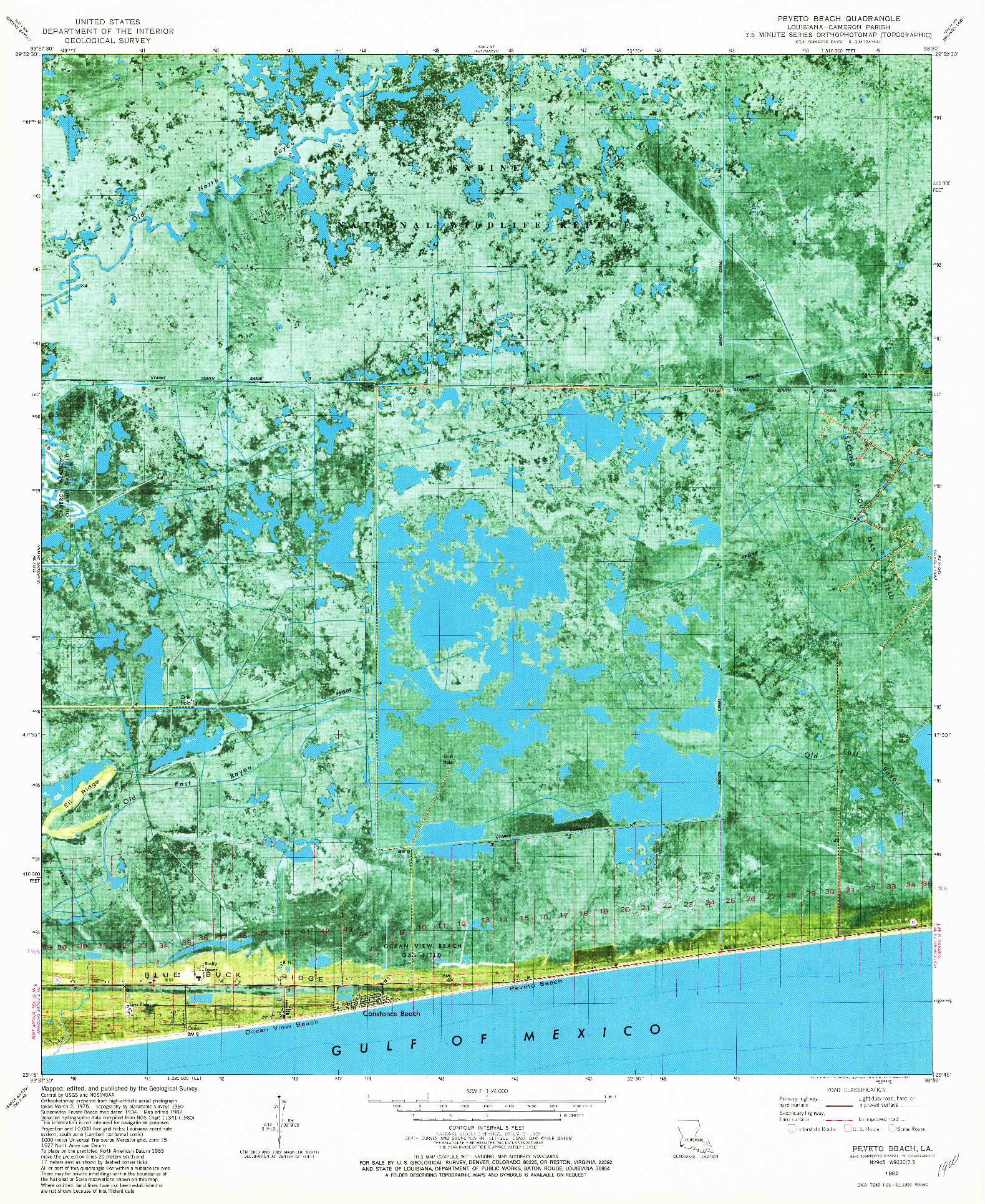USGS 1:24000-SCALE QUADRANGLE FOR PEVETO BEACH, LA 1982