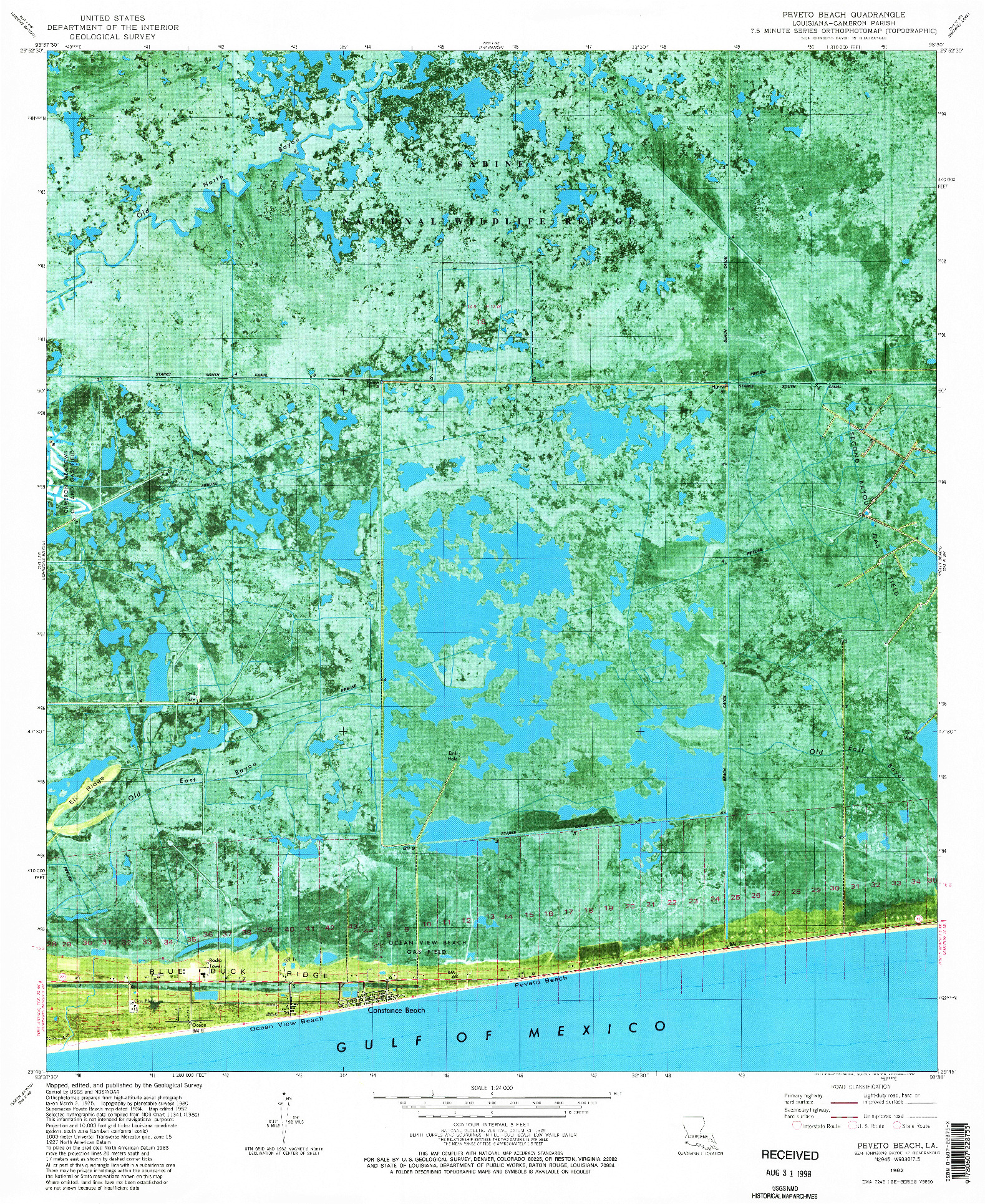 USGS 1:24000-SCALE QUADRANGLE FOR PEVETO BEACH, LA 1982