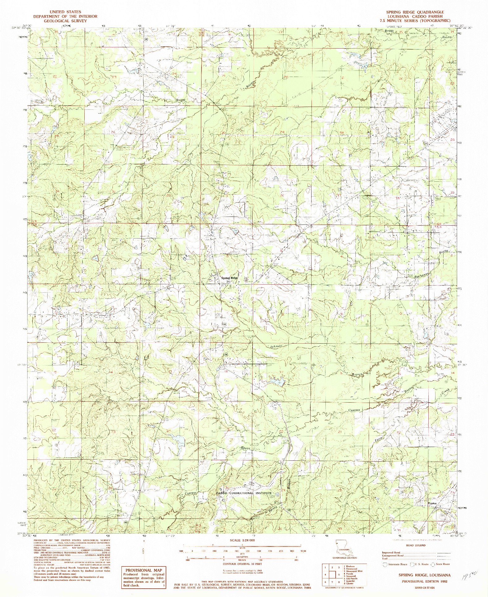 USGS 1:24000-SCALE QUADRANGLE FOR SPRING RIDGE, LA 1982