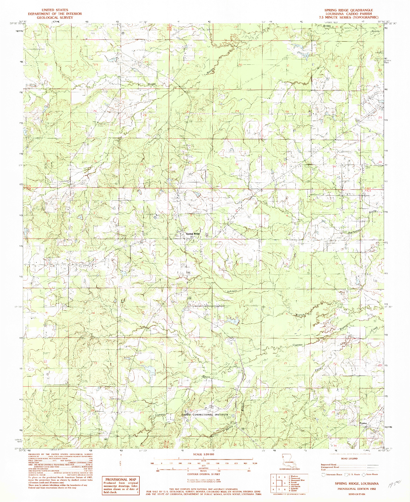 USGS 1:24000-SCALE QUADRANGLE FOR SPRING RIDGE, LA 1982